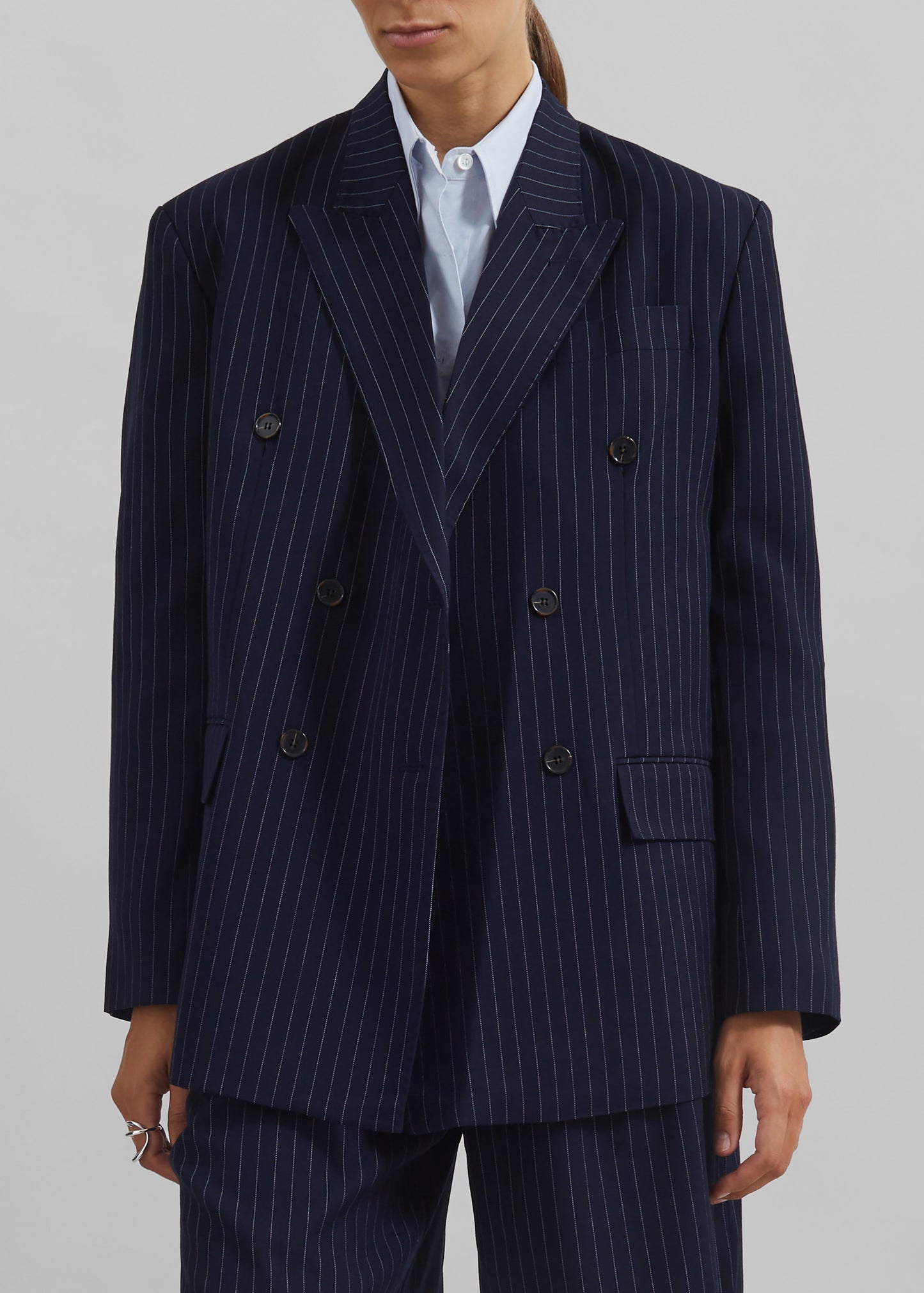 Sava Double Breasted Blazer - Navy/White Stripe