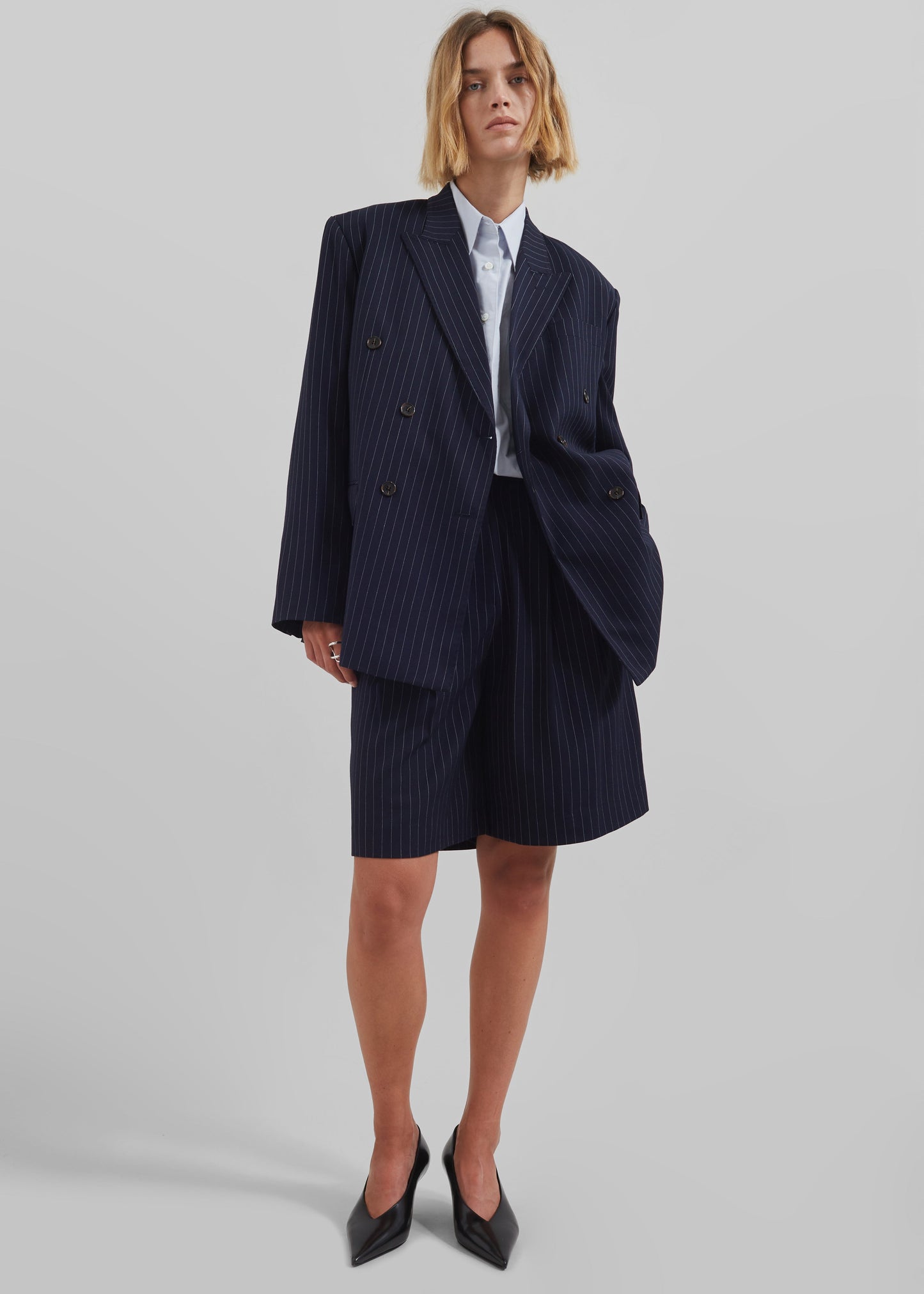 Sava Double Breasted Blazer - Navy/White Stripe