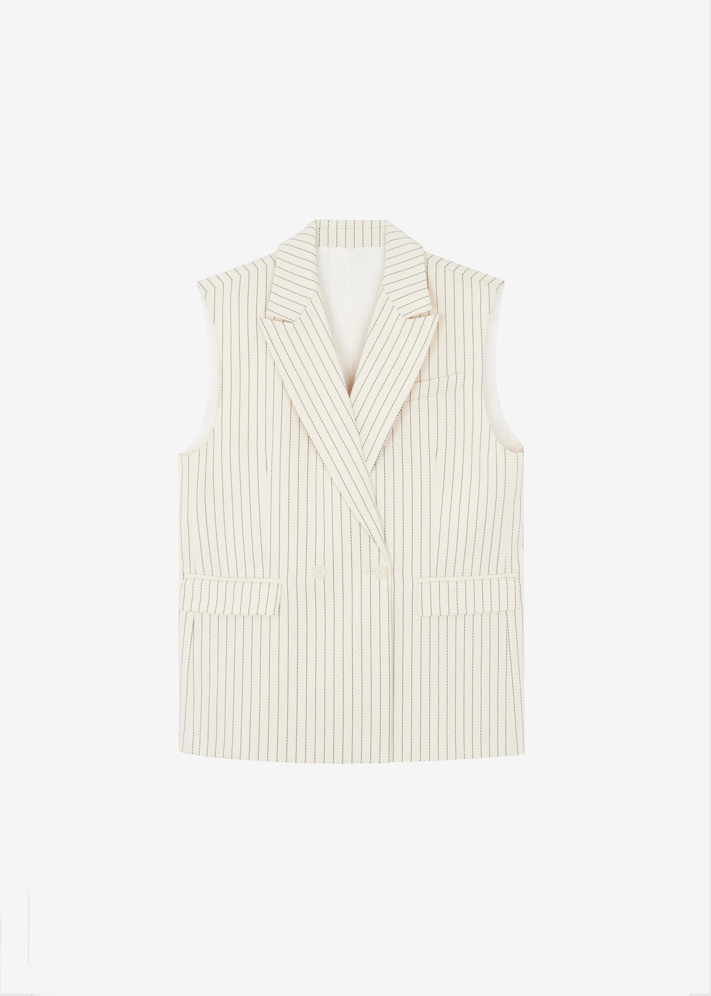 Shane Twill Double Breasted Vest - Light Beige/Black Pinstripe