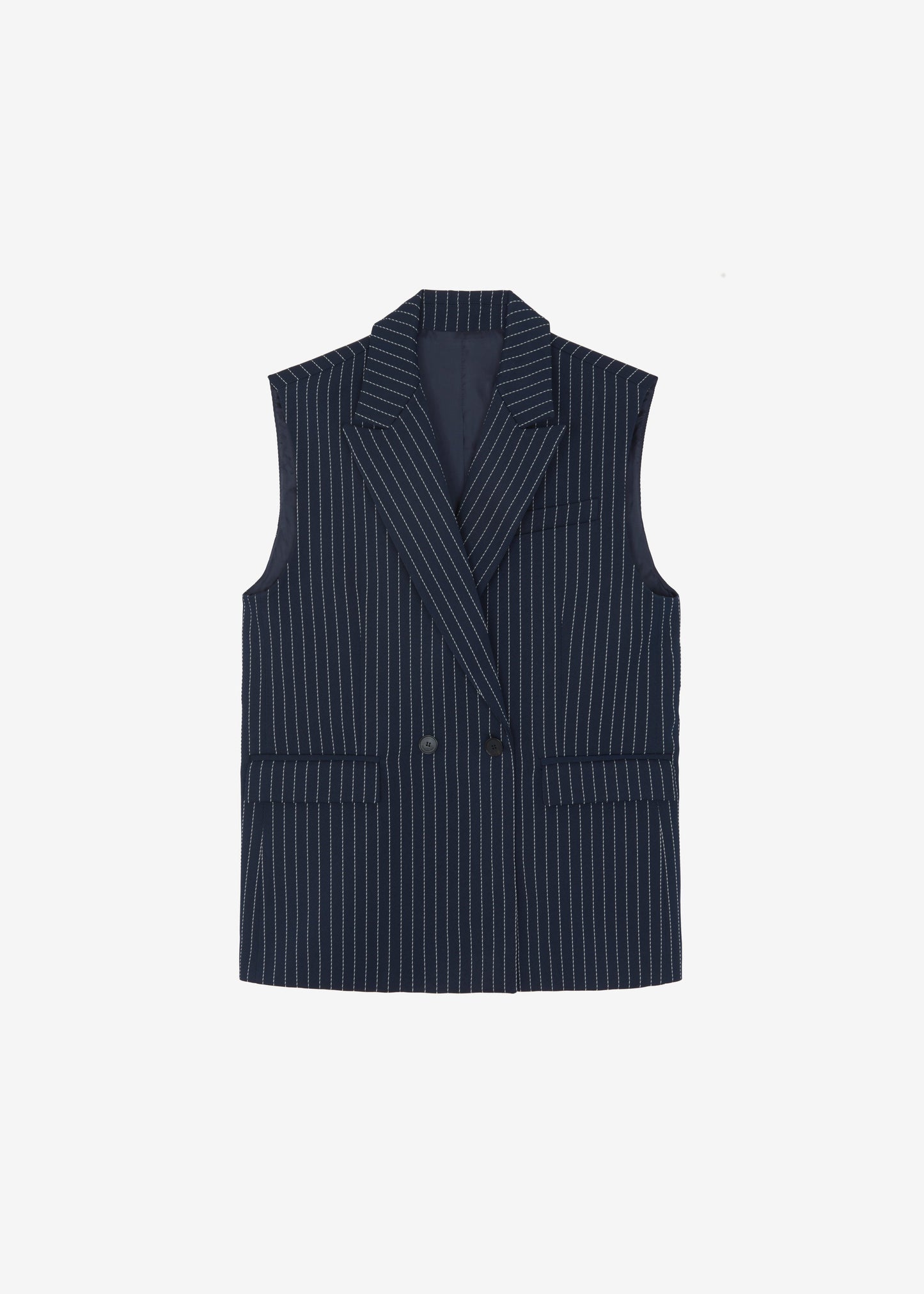 Shane Twill Double Breasted Vest - Navy/White Pinstripe