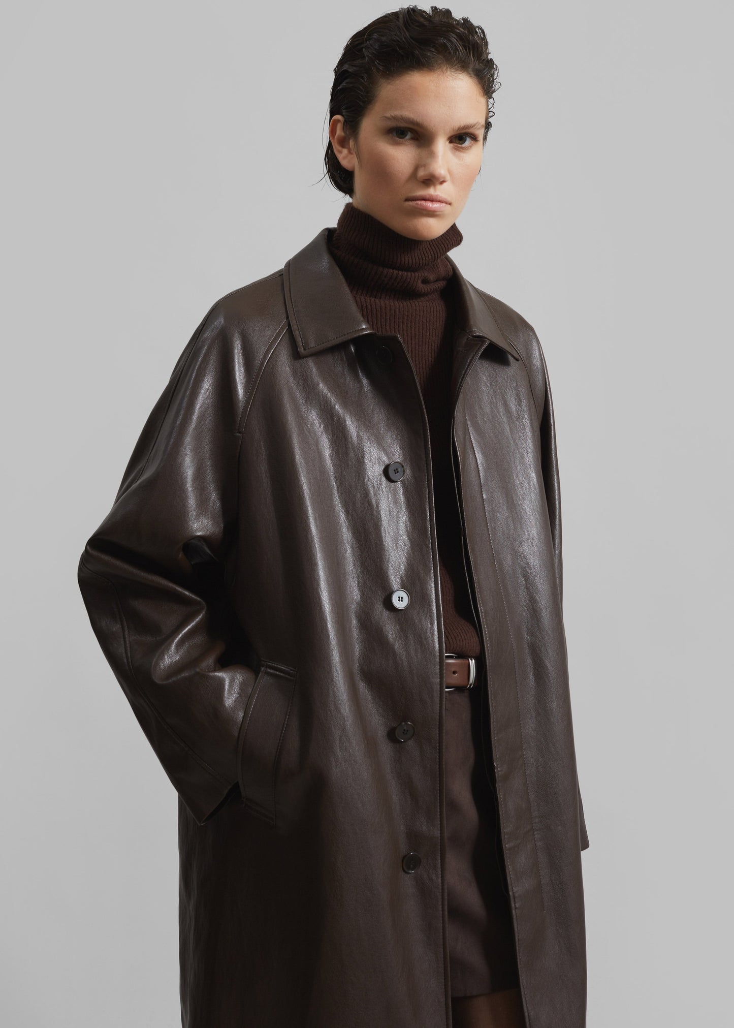 Skane Faux Leather Trench - Brown