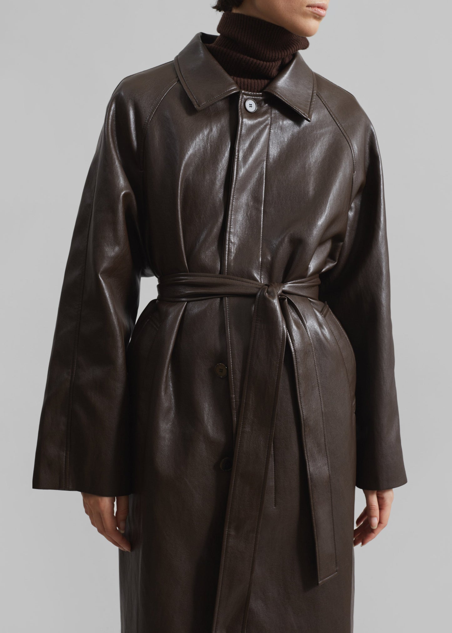 Skane Faux Leather Trench - Brown