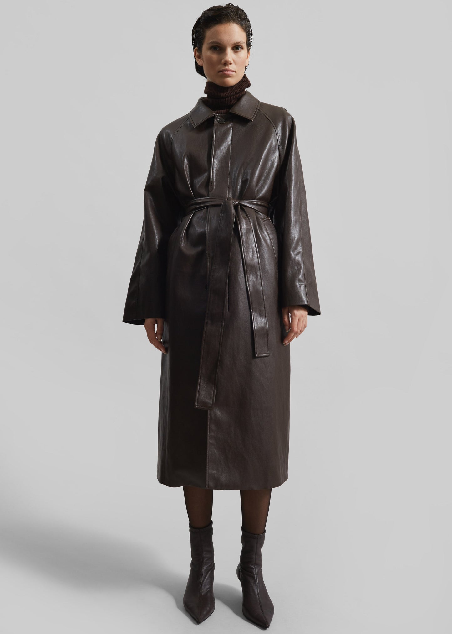 Skane Faux Leather Trench - Brown