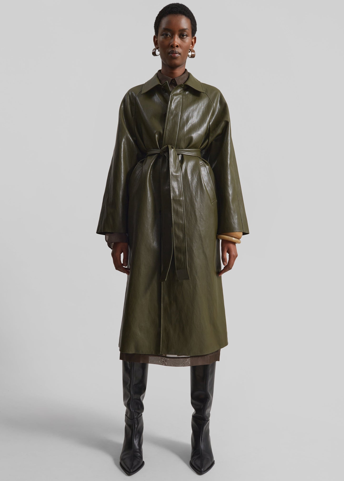 Skane Faux Leather Trench - Khaki