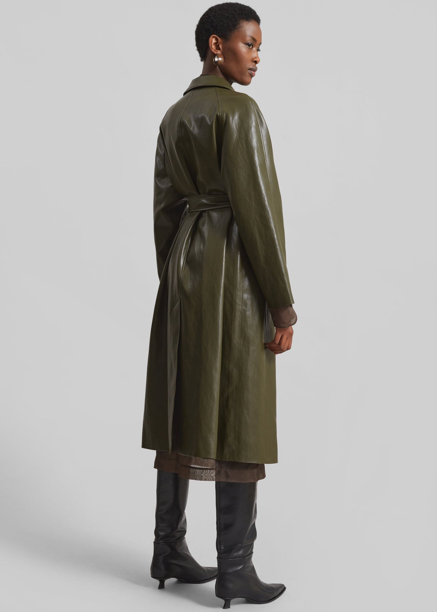 Skane Faux Leather Trench - Khaki