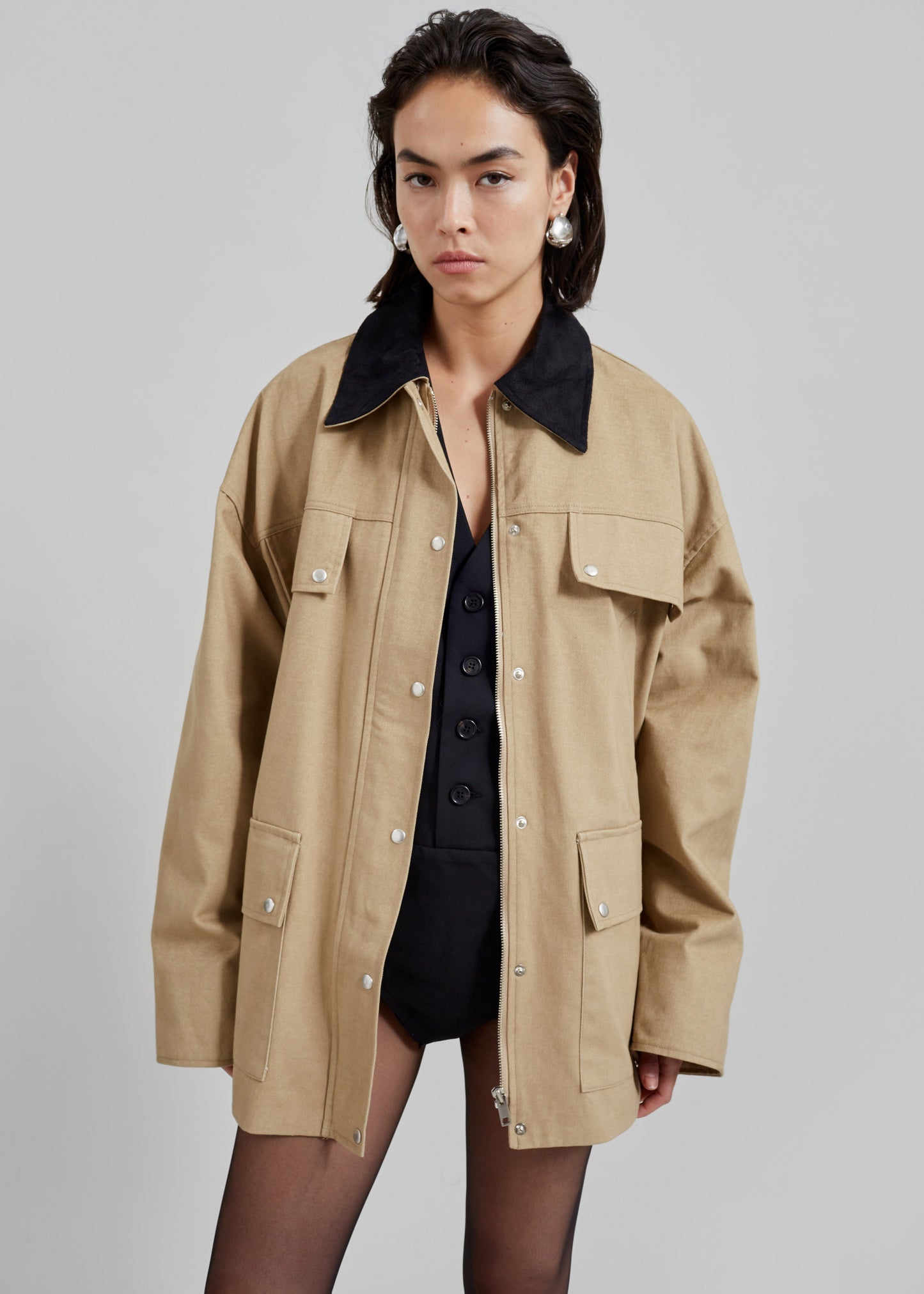 Stevan Contrast Collar Cargo Jacket - Beige