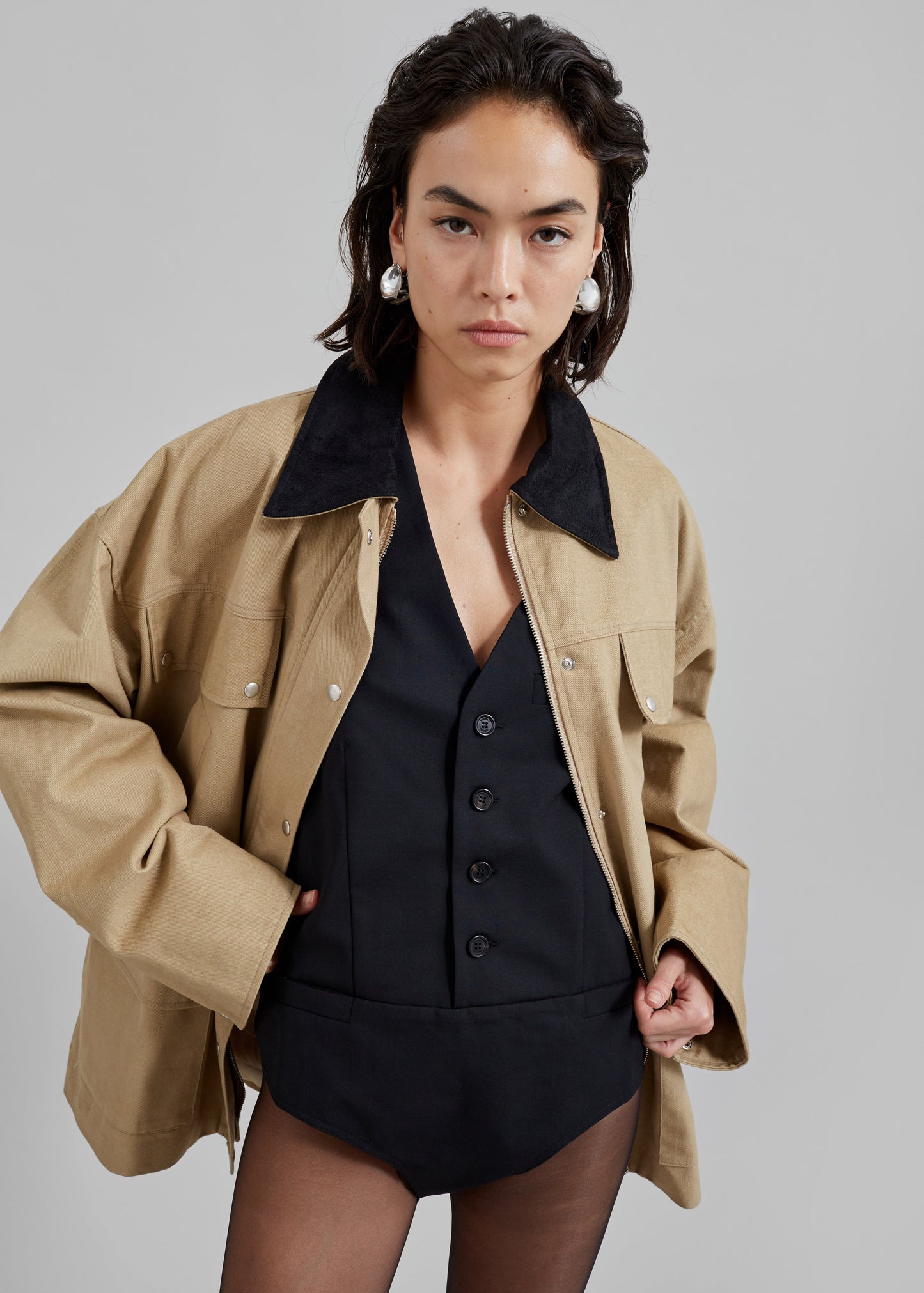 Stevan Contrast Collar Cargo Jacket - Beige