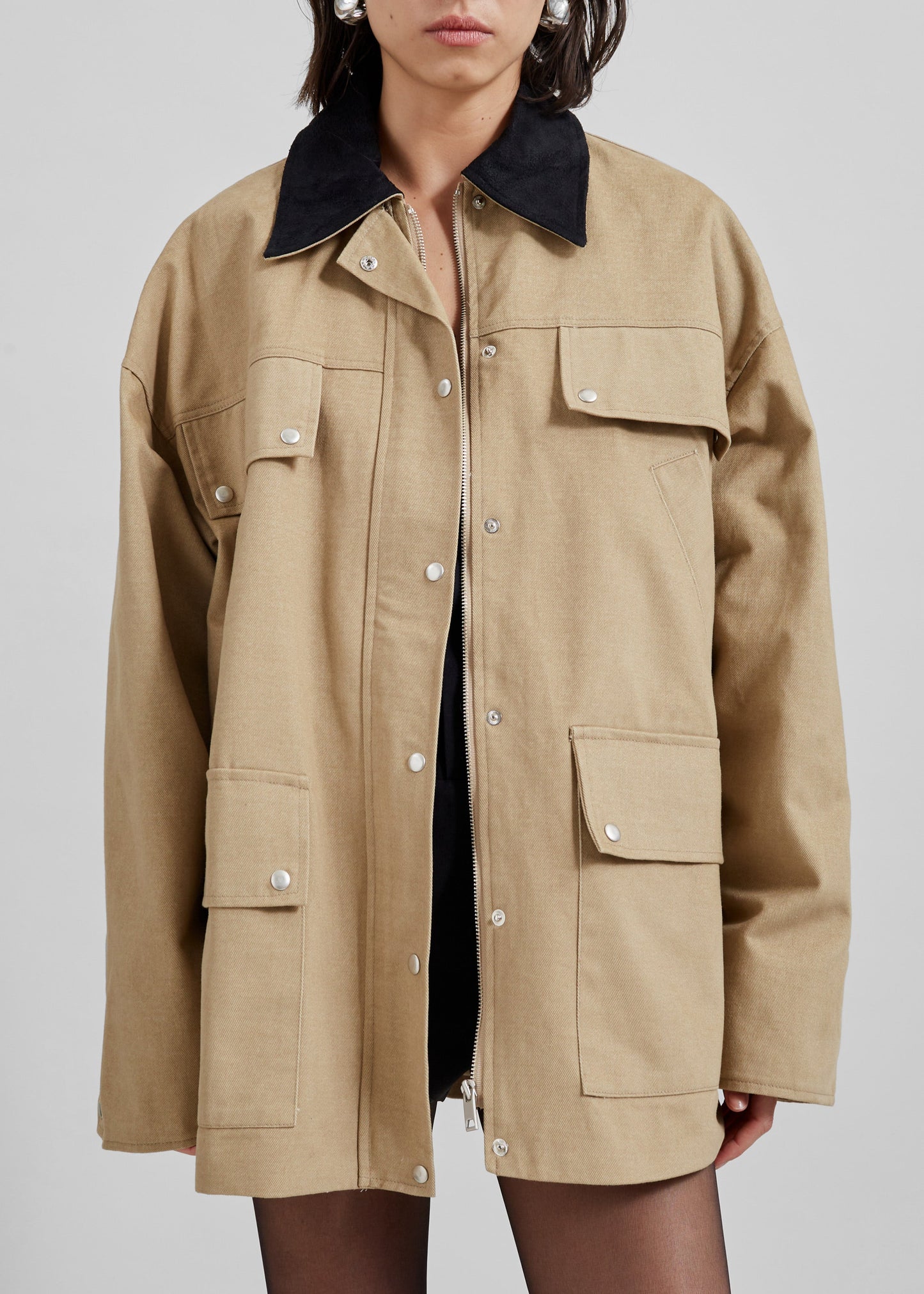 Stevan Contrast Collar Cargo Jacket - Beige