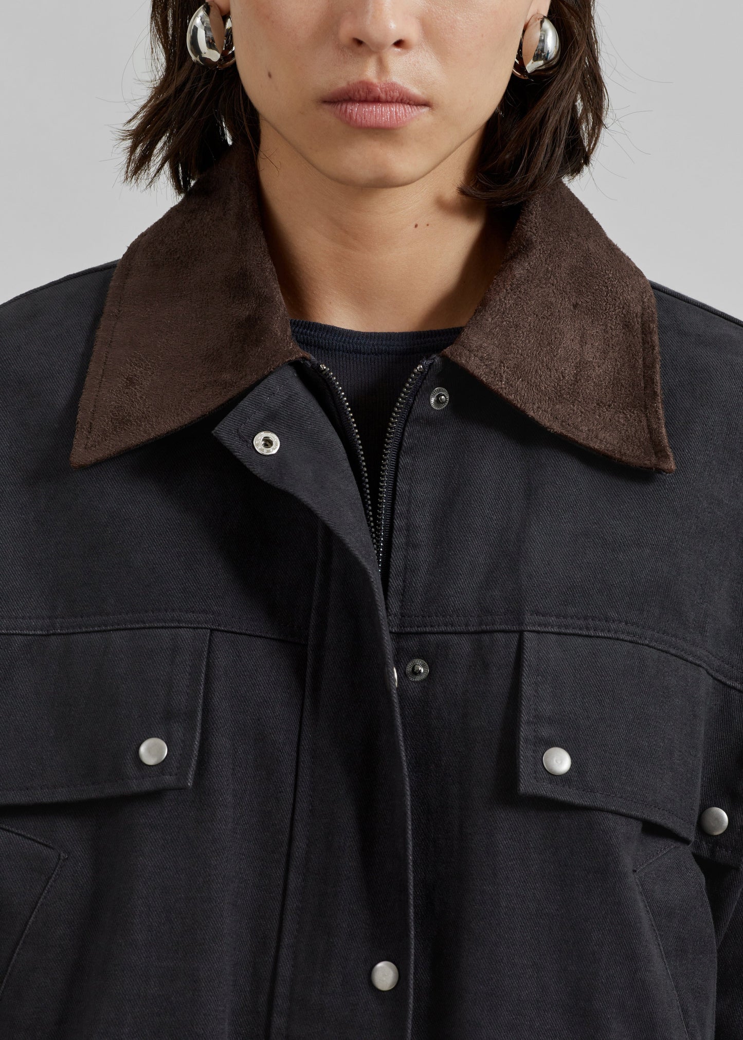 Stevan Contrast Collar Cargo Jacket - Charcoal