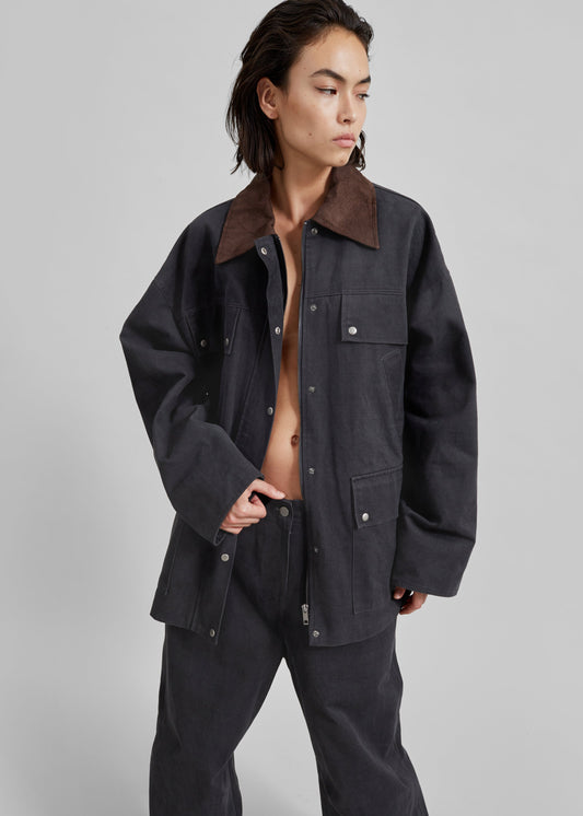 Stevan Contrast Collar Cargo Jacket - Charcoal