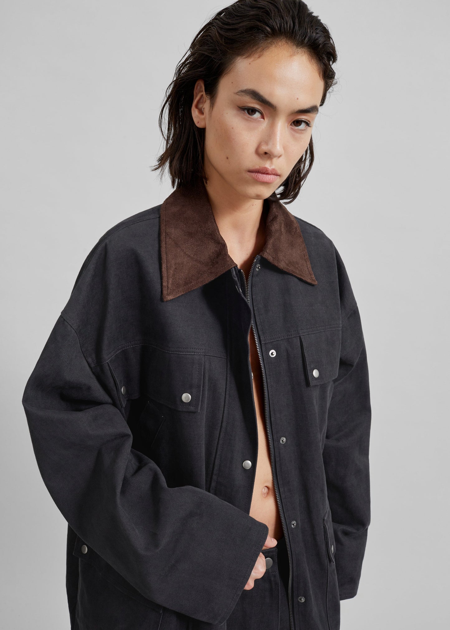 Stevan Contrast Collar Cargo Jacket - Charcoal