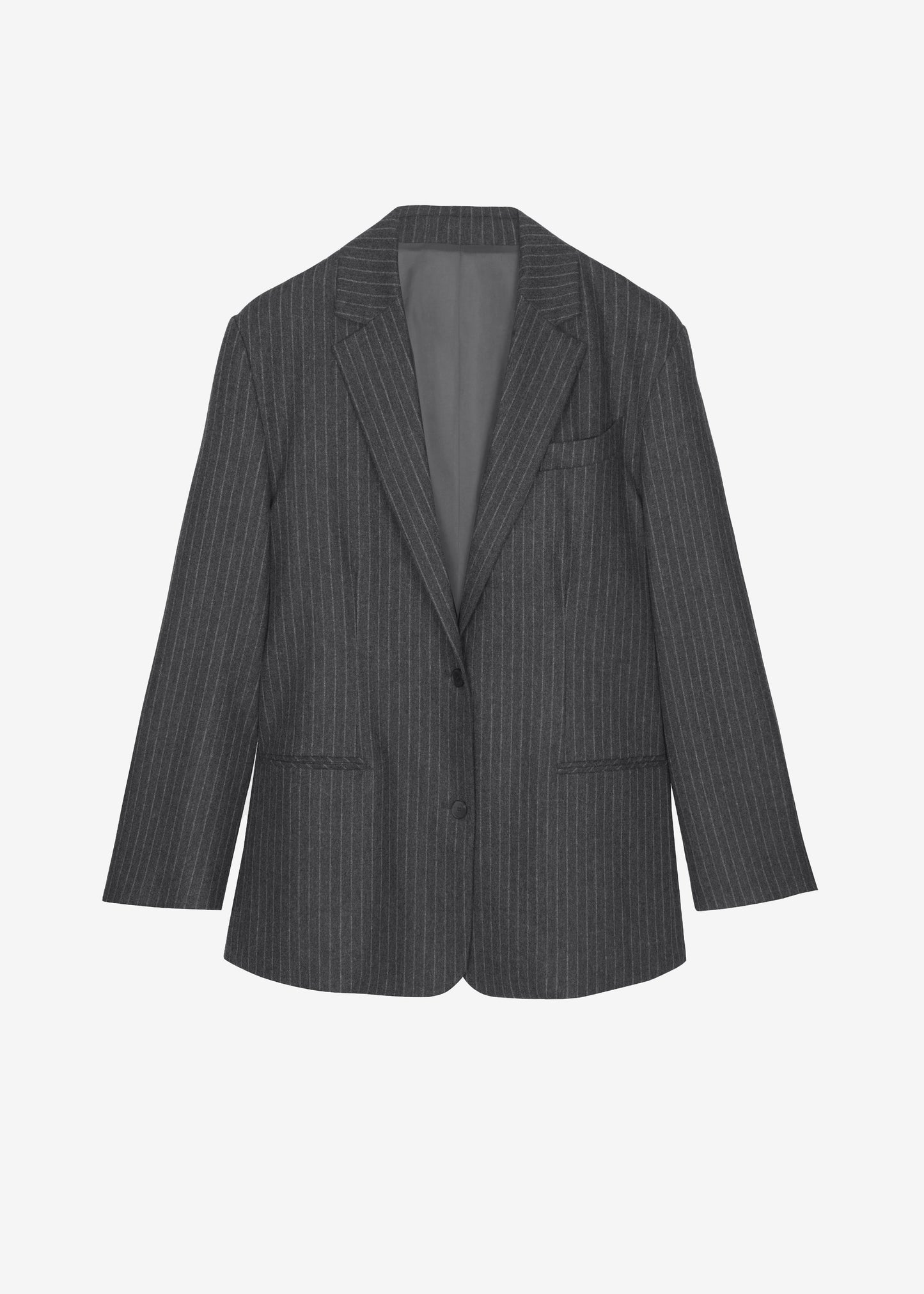 Stora Oversized Wool Blazer - Grey/White Pinstripe