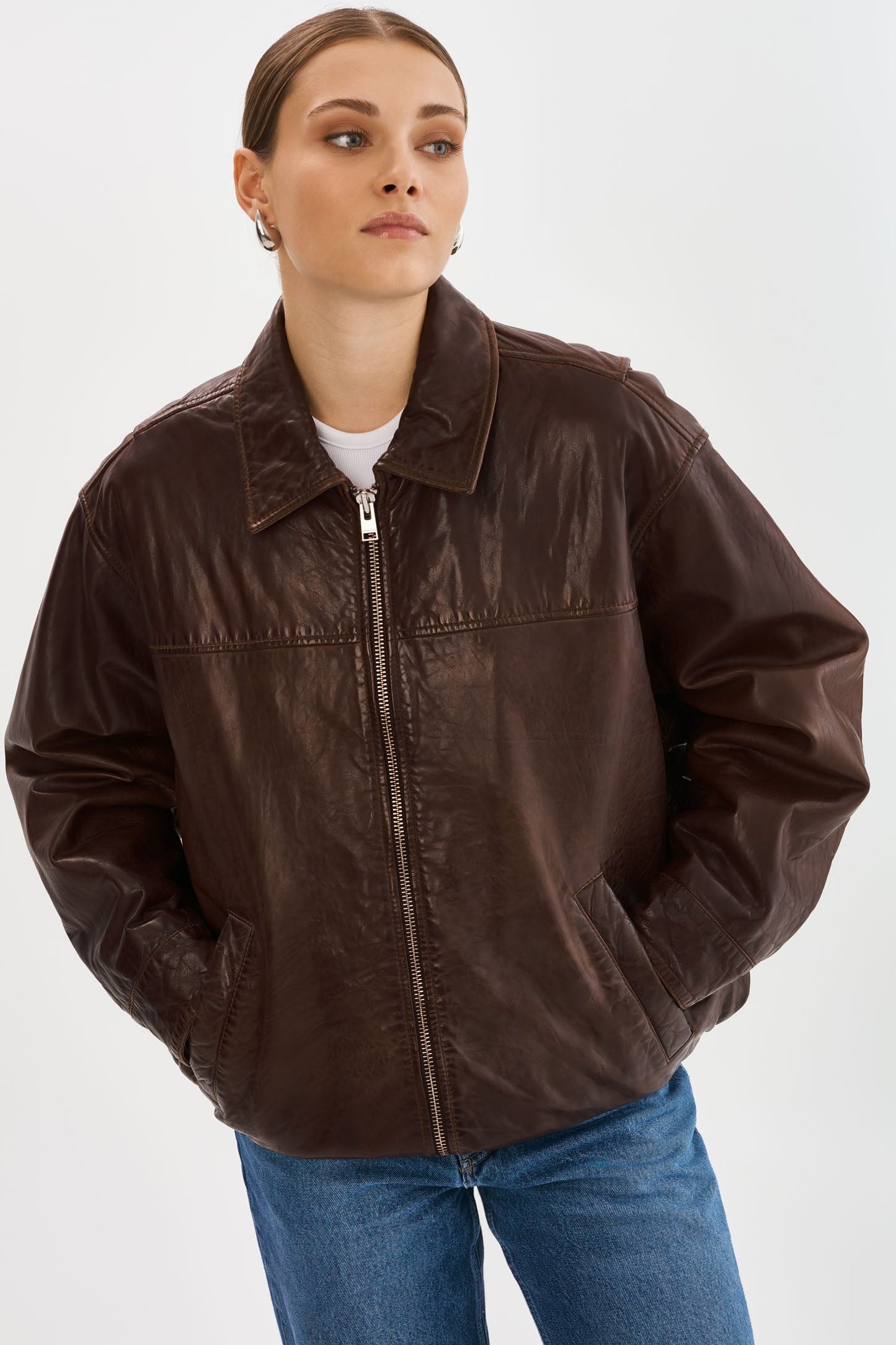 THEIA | Leather Bomber Jacket