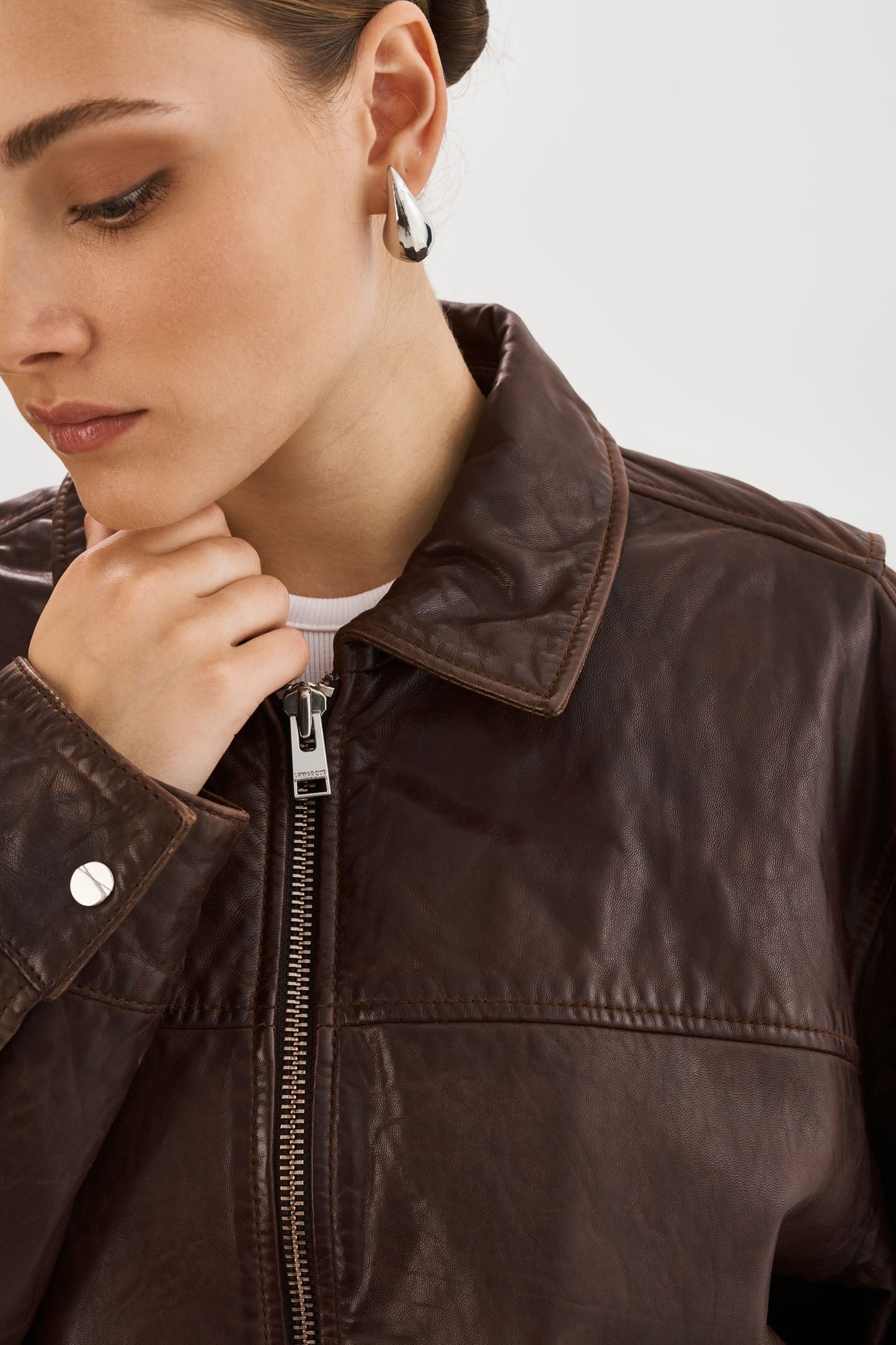 THEIA | Leather Bomber Jacket