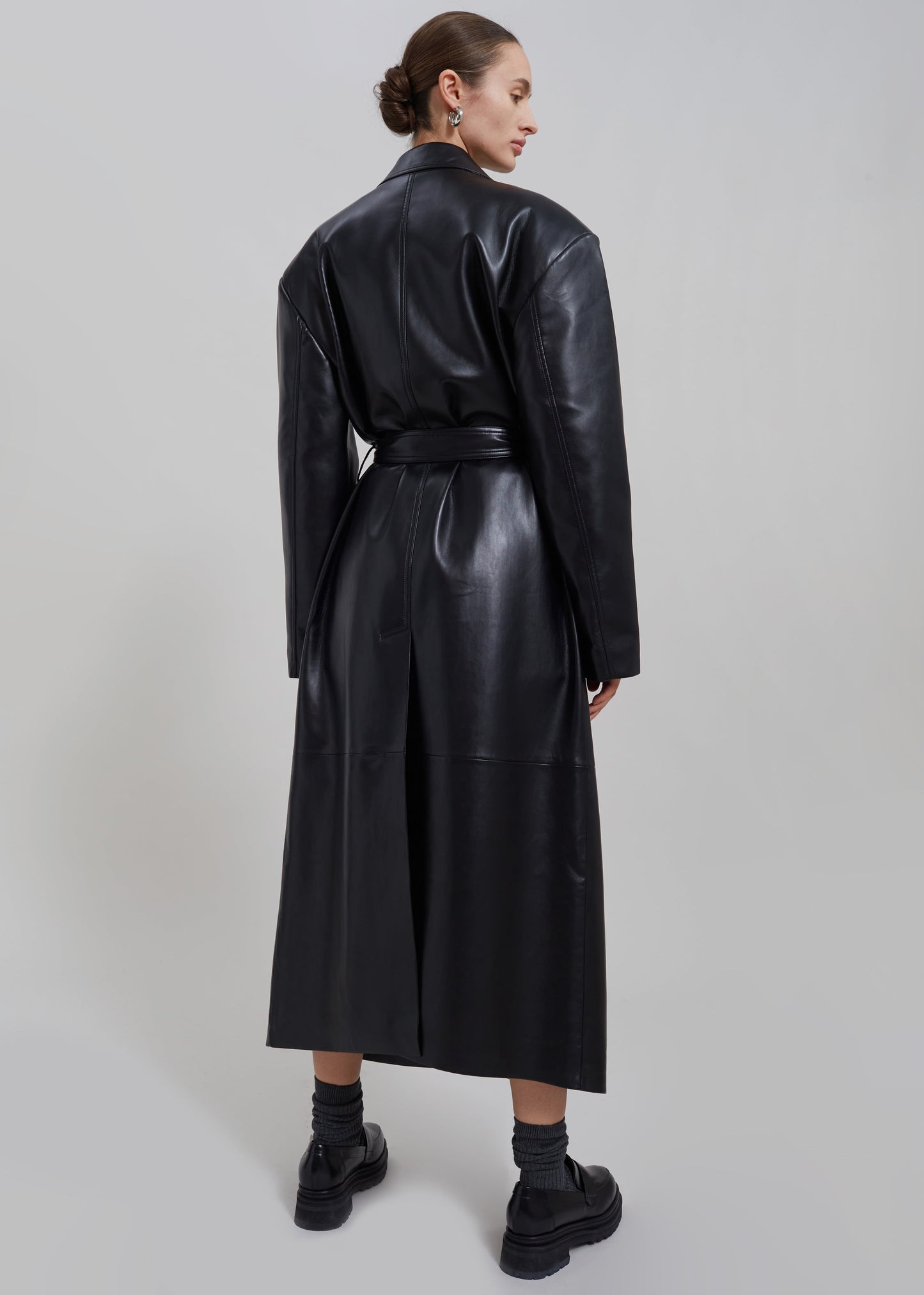 Tina Faux Leather Trench Coat - Black