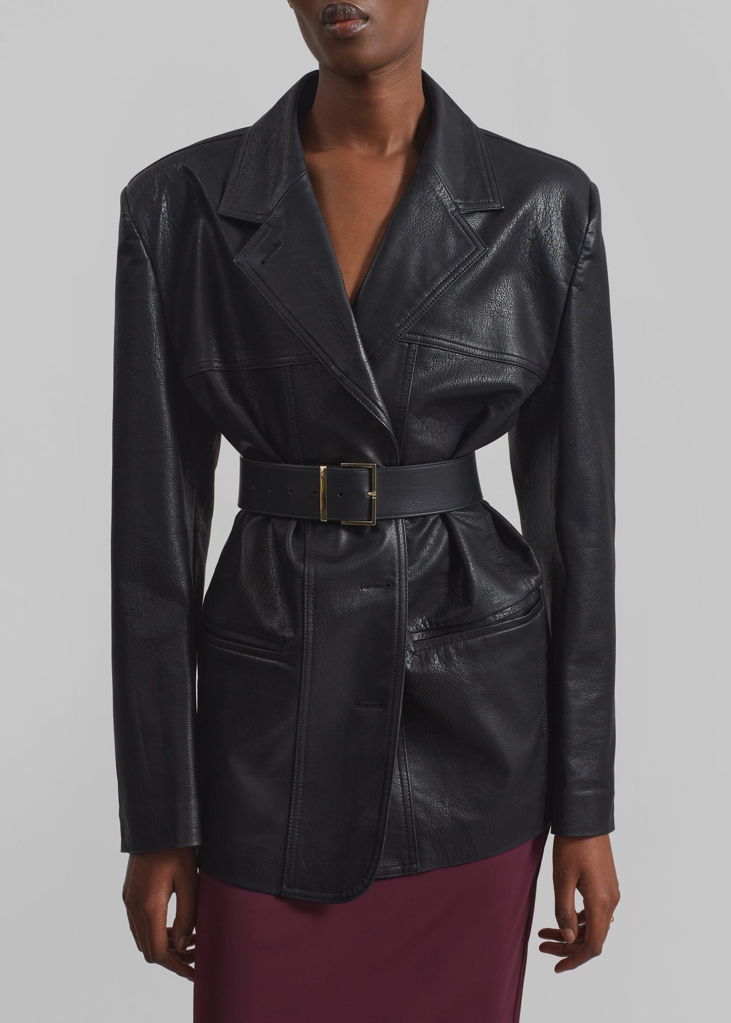 Windham Faux Leather Blazer - Black