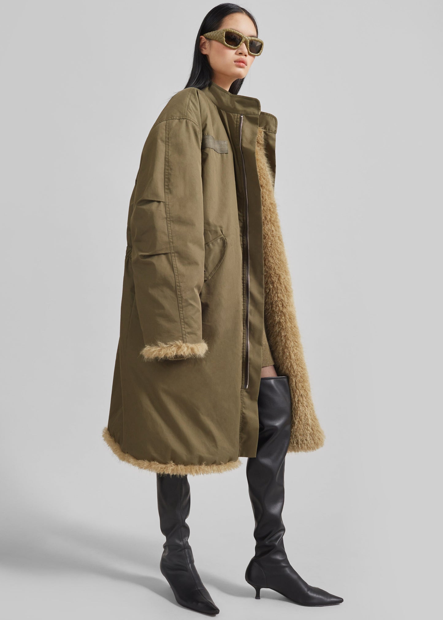 Winford Reversible Fur Coat - Khaki