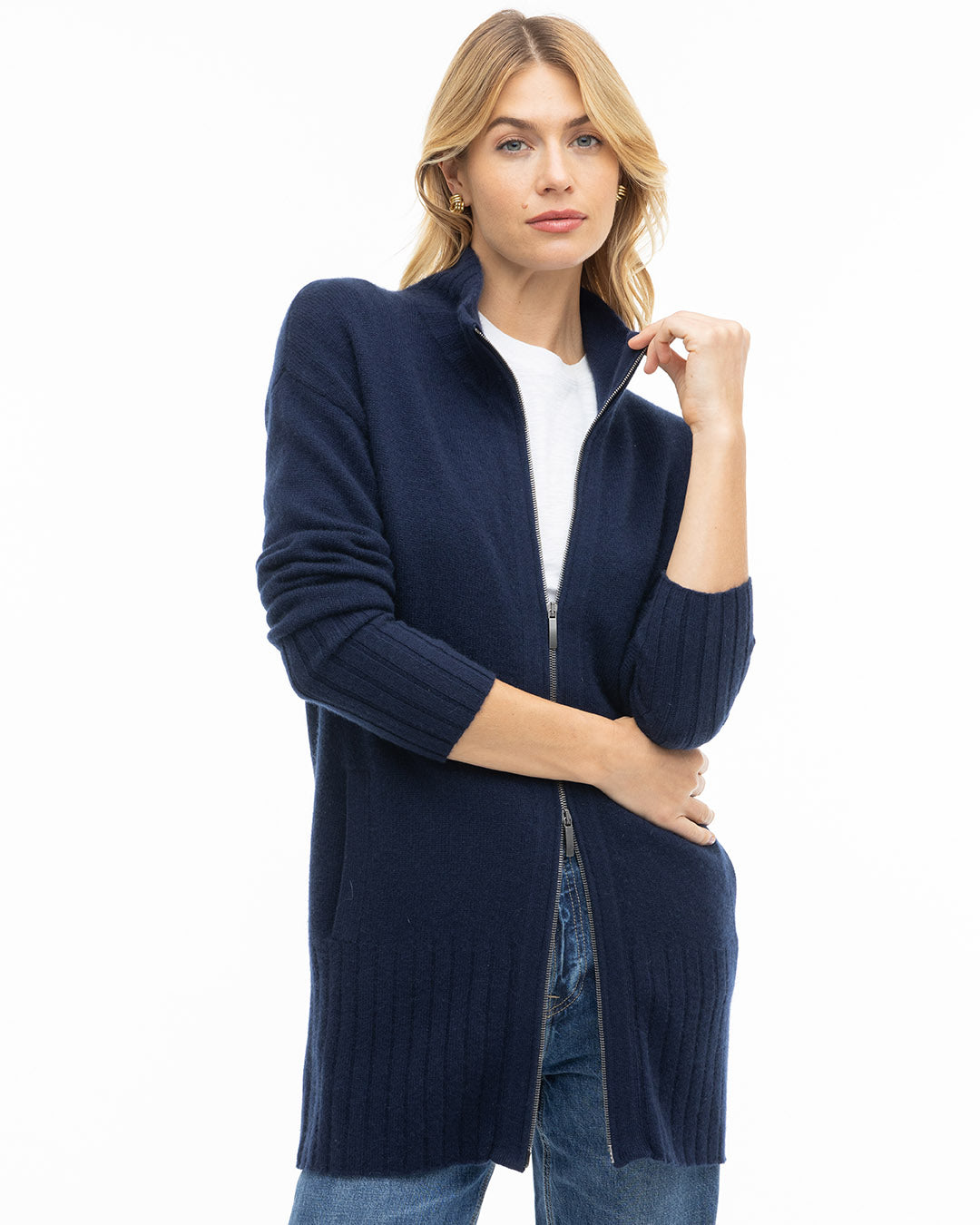 Cashmere Zip Up Cardigan