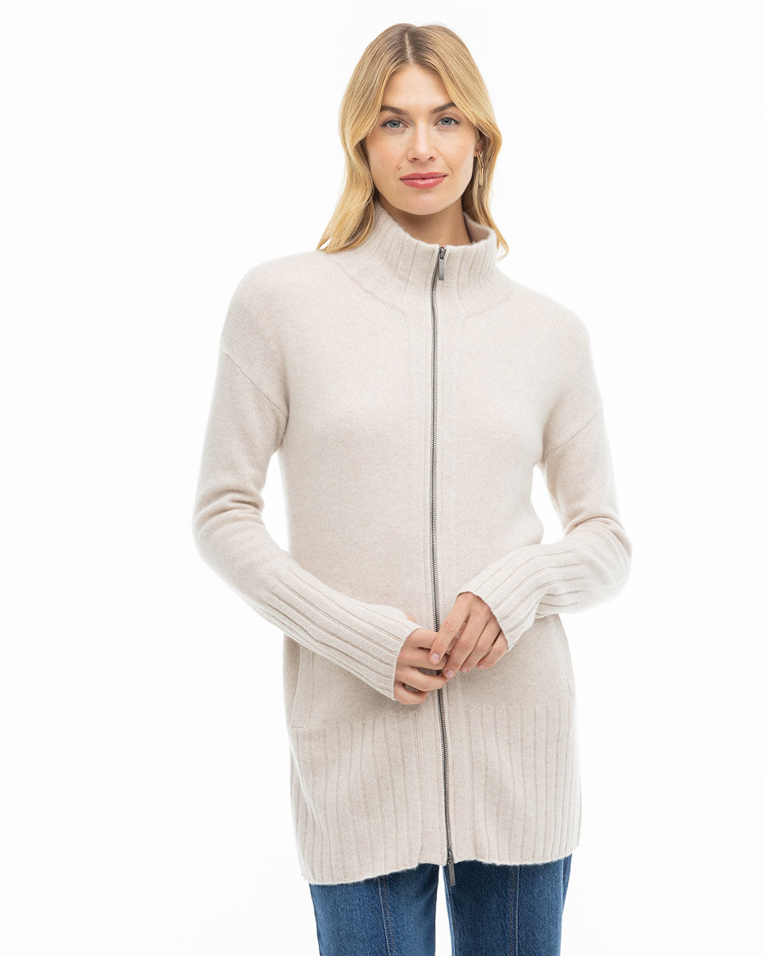 Cashmere Zip Up Cardigan