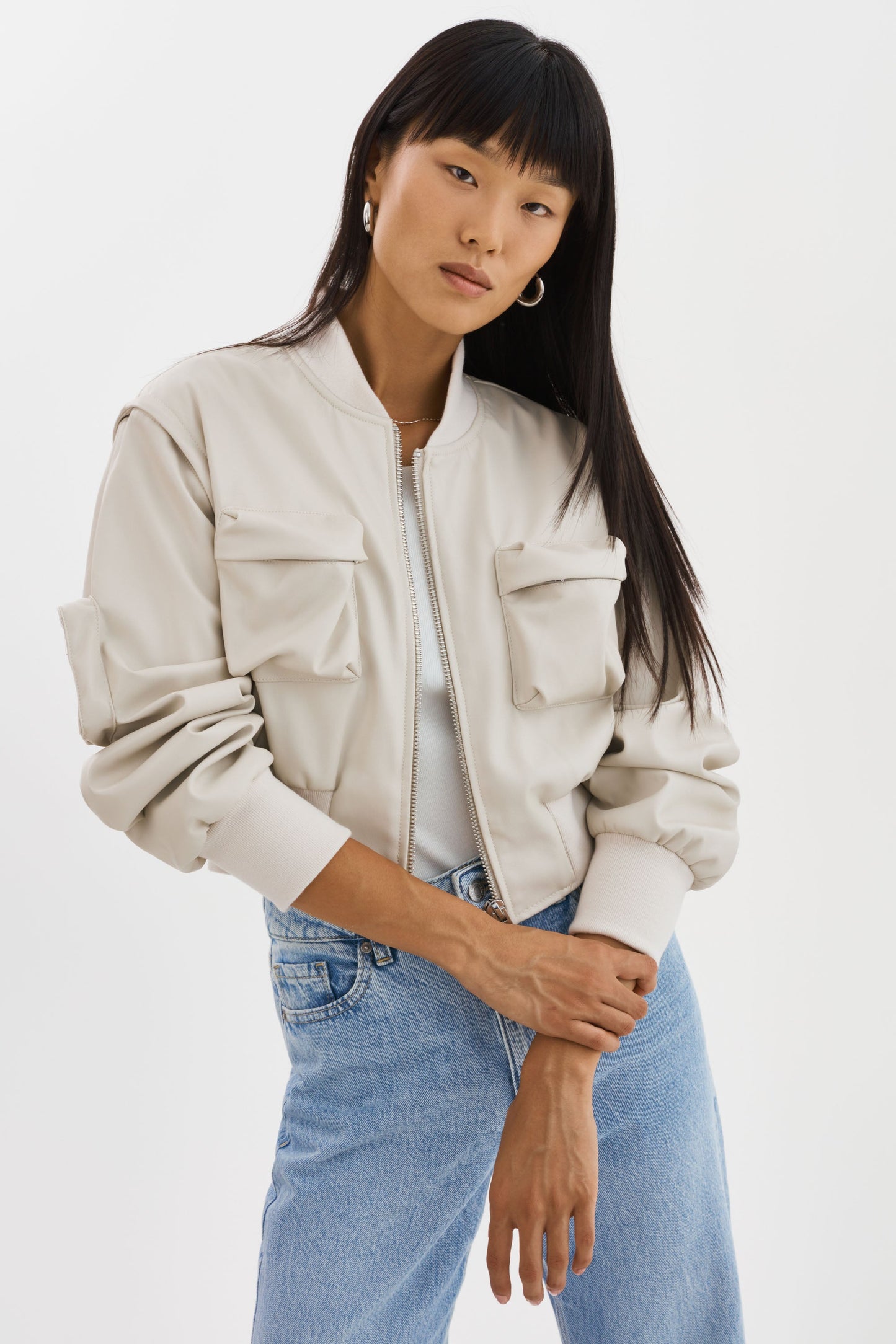 XAIA | Faux Leather Convertible Bomber Jacket