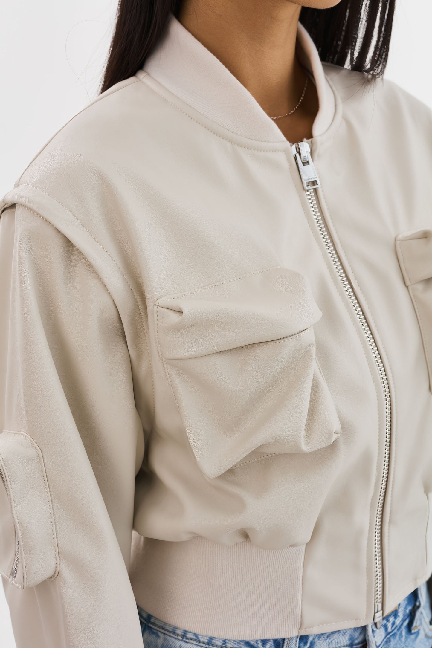 XAIA | Faux Leather Convertible Bomber Jacket