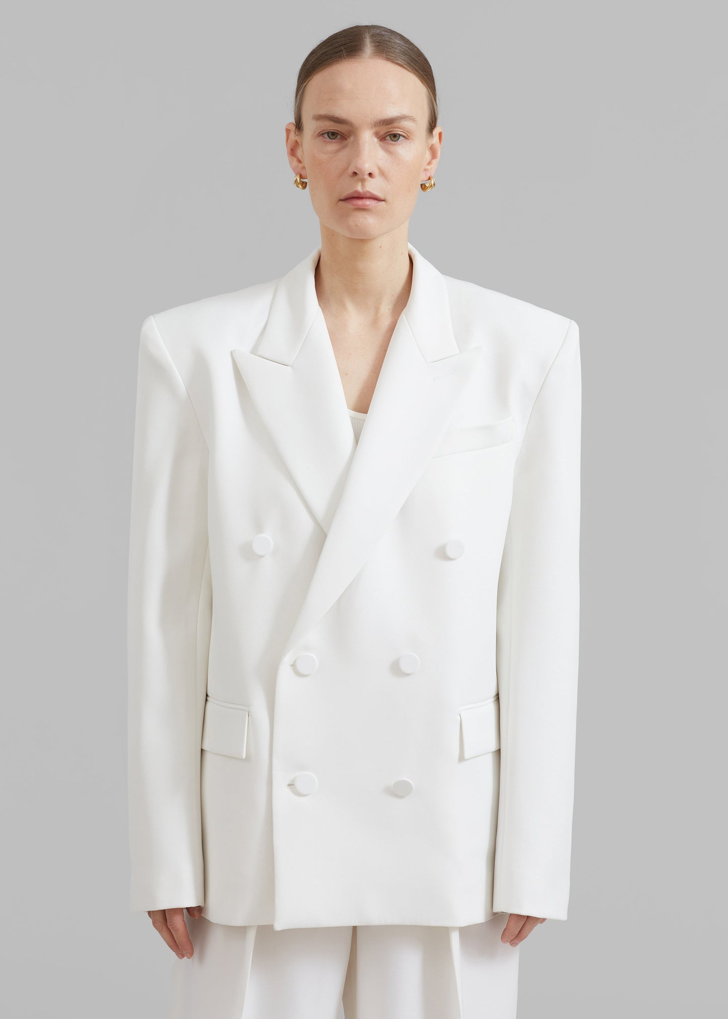 Zia Covered Buttons Blazer - White