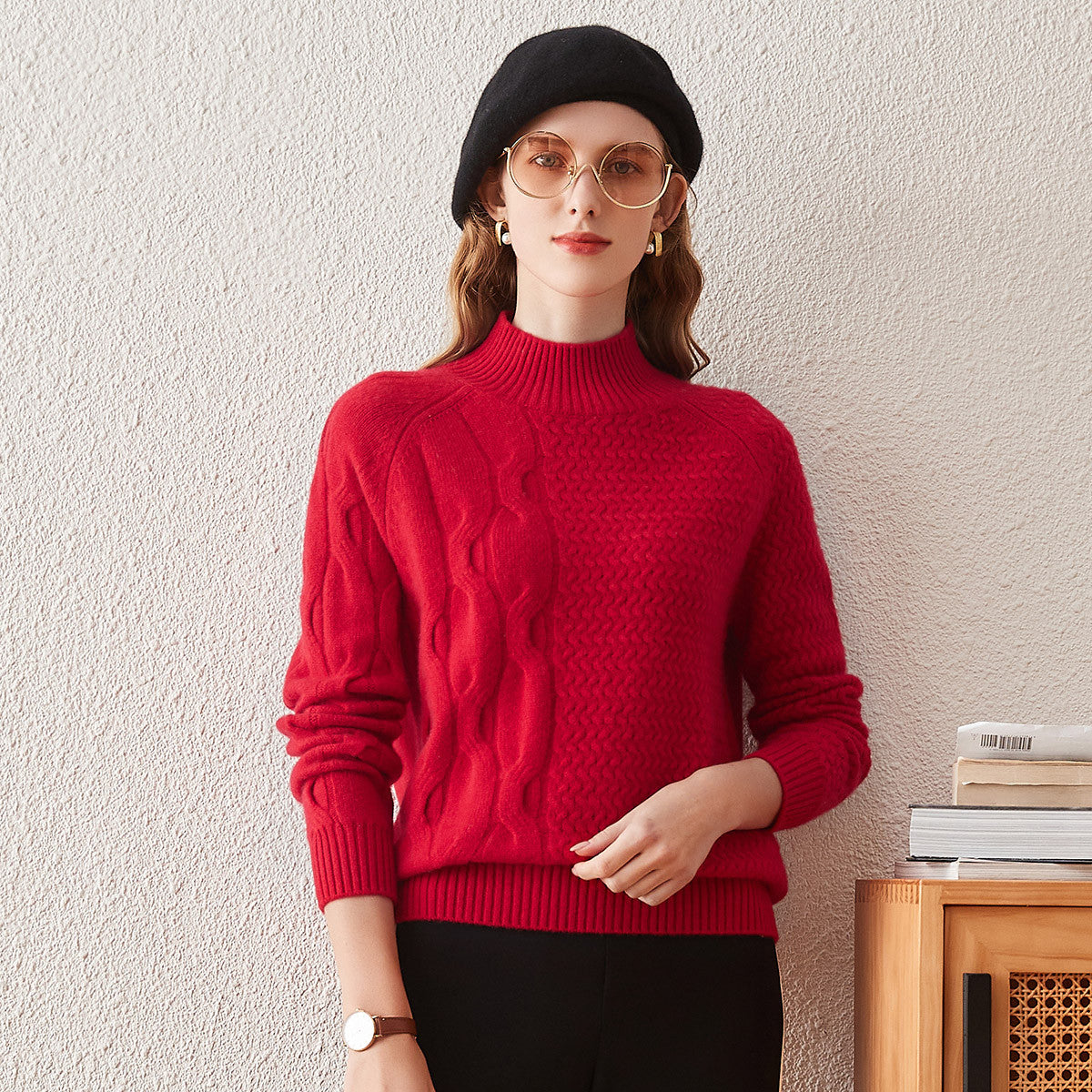 100% Cashmere Mock Neck Knit Sweater