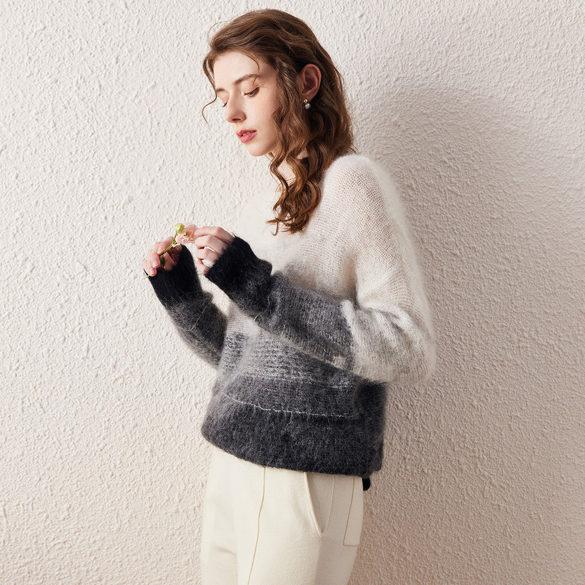 Mohair Crew Neck Gradient Loose Knitted Sweater