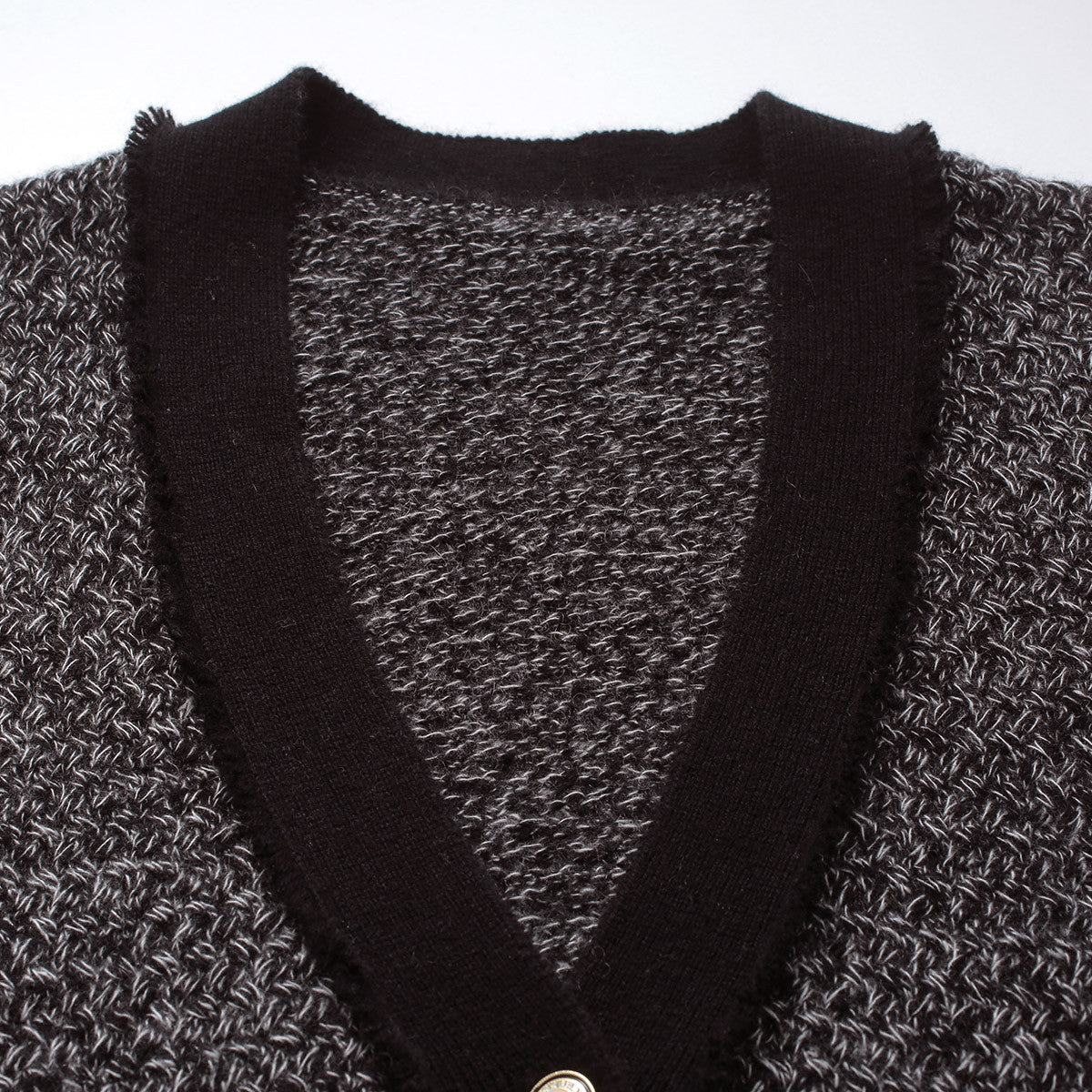 100% Cashmere Tweed Cardigan with Pearl Button Details