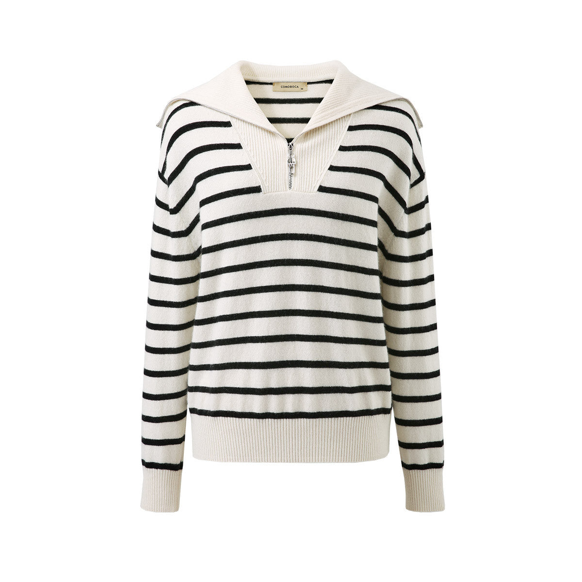 100% Cashmere Striped Zip Collar Knitted Sweater