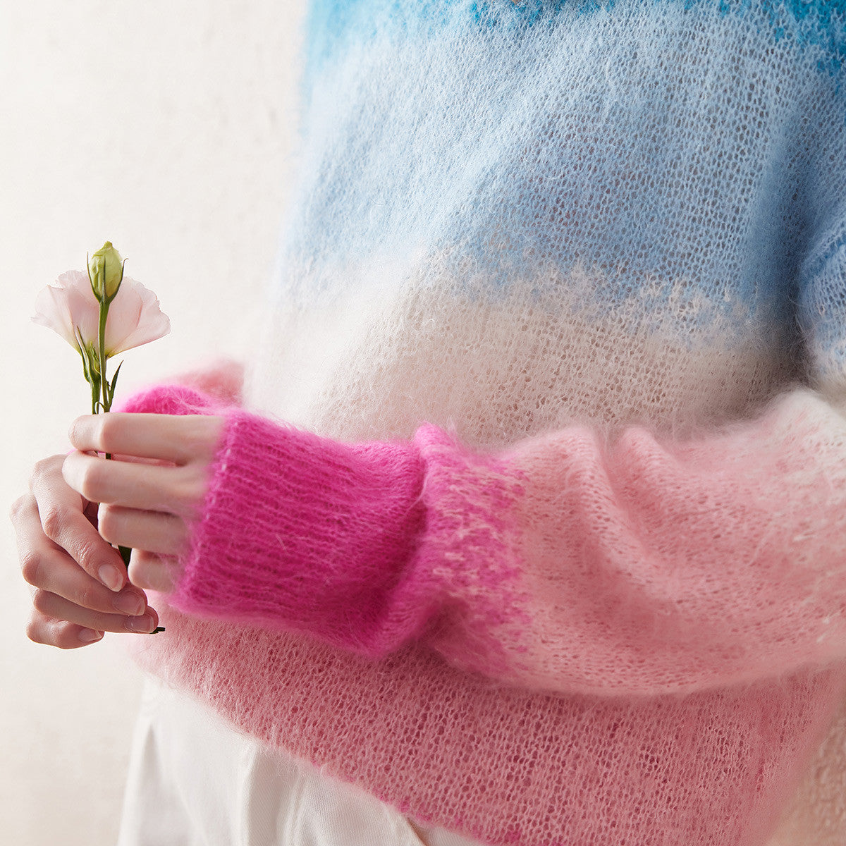 Mohair Gradient Color Block Fluffy Knit Sweater