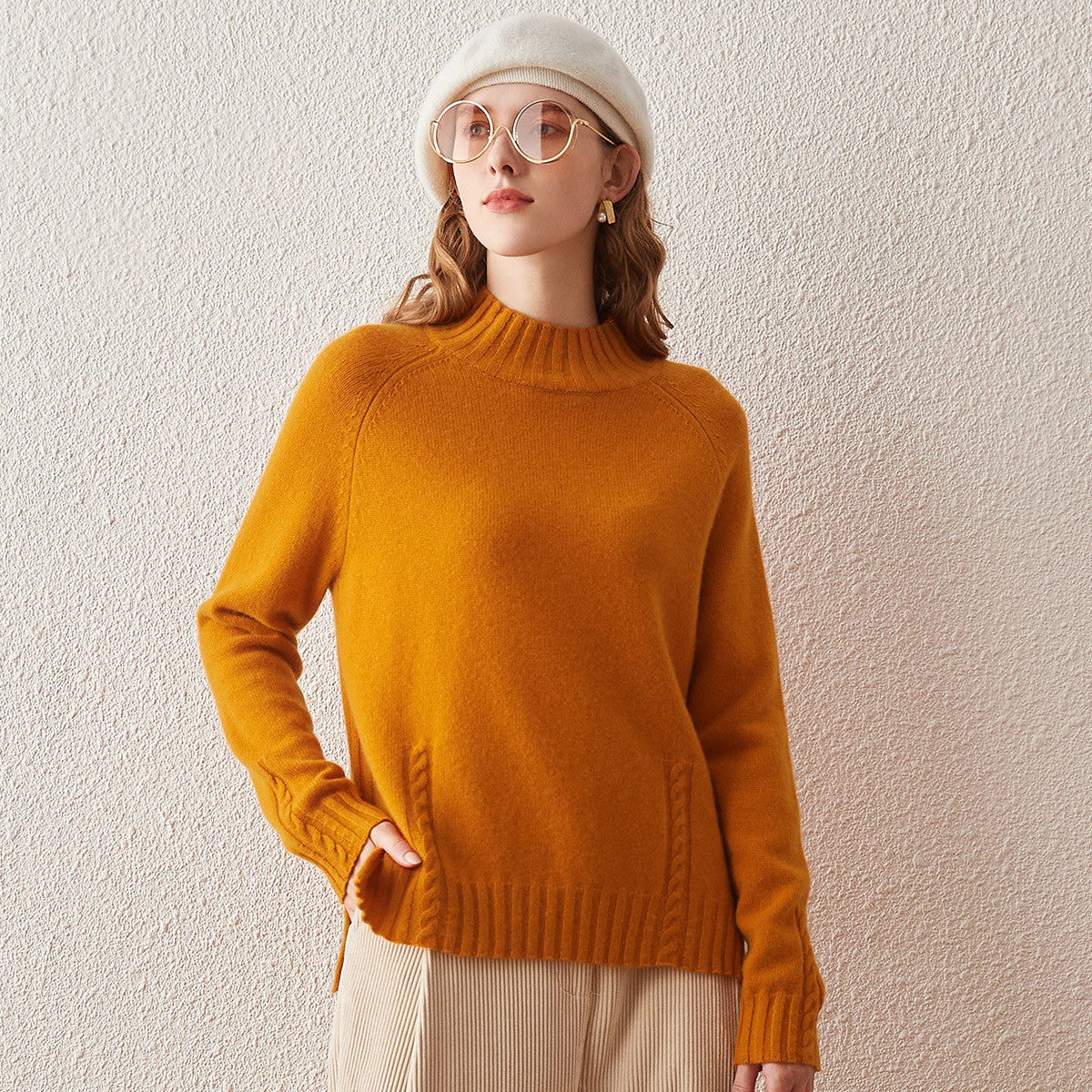 100% Cashmere Mock Neck Knit Sweater