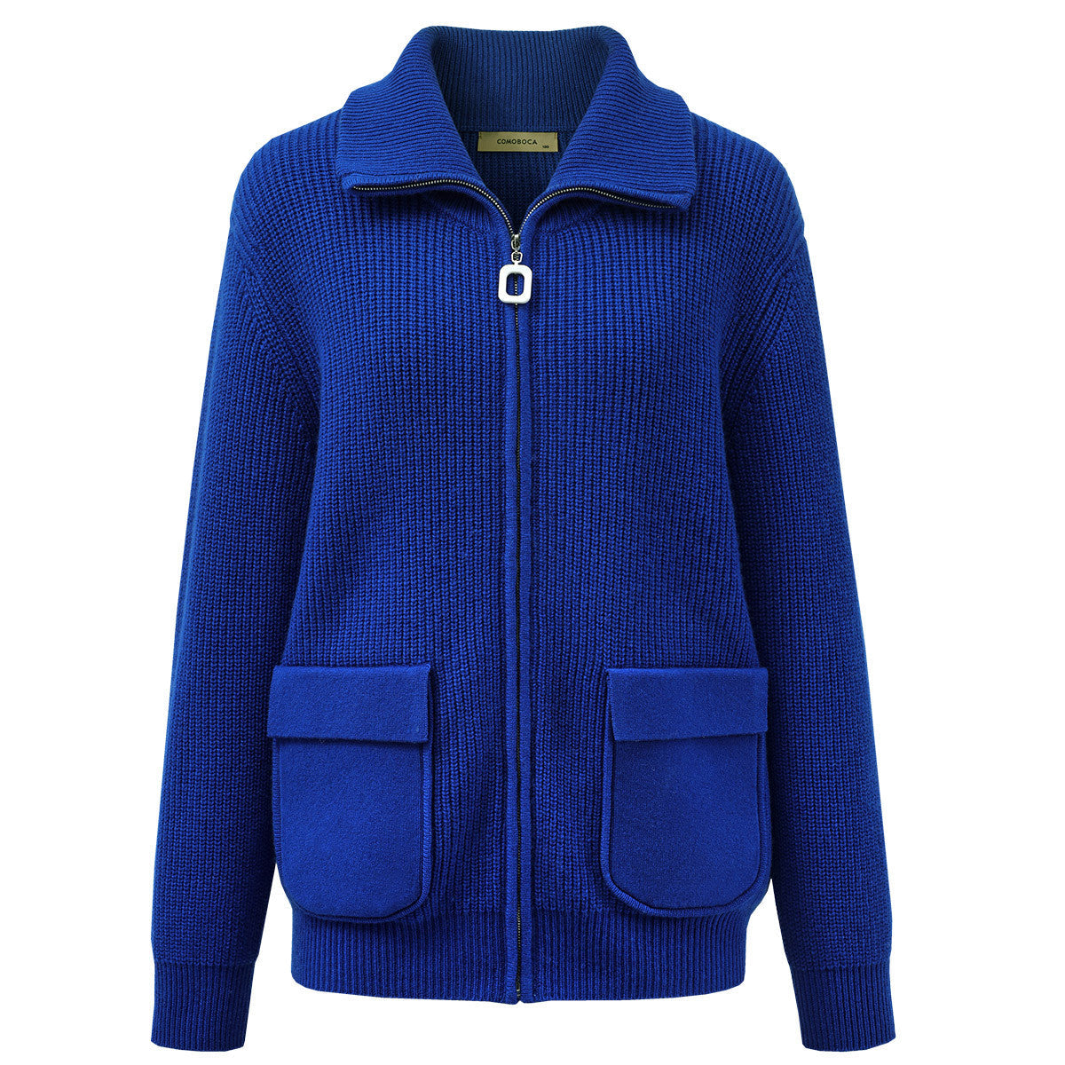 100% Wool Knit Zipper Cardigan with Pockets