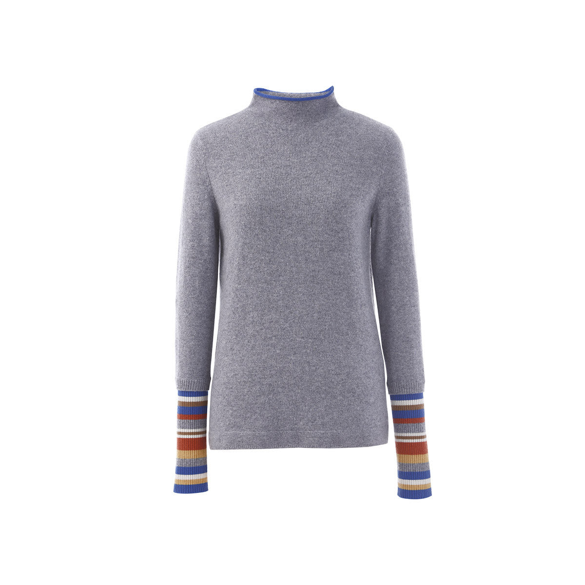 100% Cashmere Knit Sweater with Colorful Cuffs and Collar