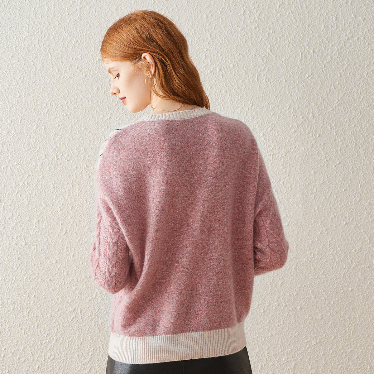 100% Cashmere Knit Sweater with Intricate Sleeve Details