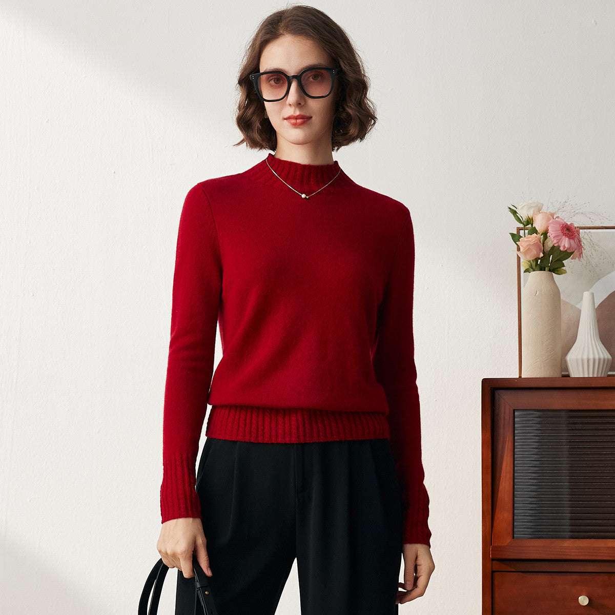 100% Cashmere Mock Neck Knit Sweater