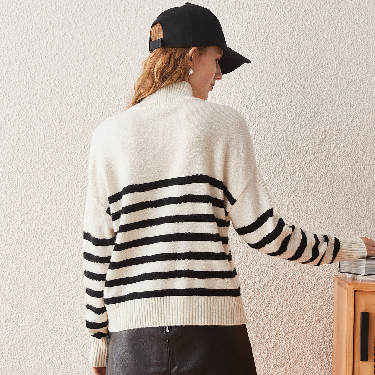 100% Cashmere Striped Half-Zip Knit Sweater