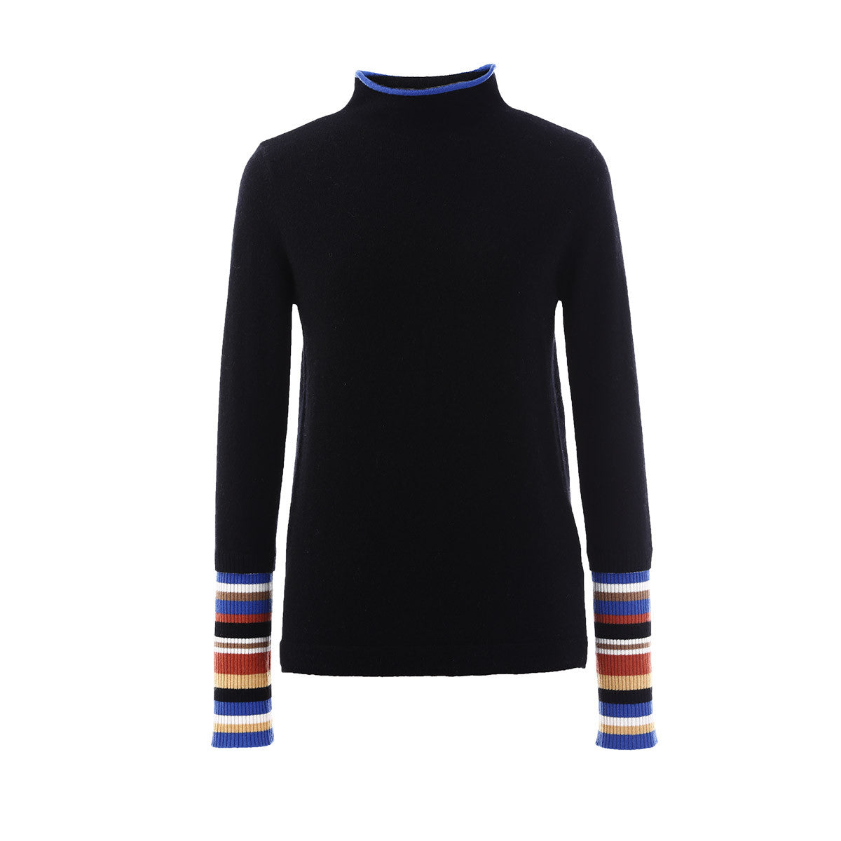 100% Cashmere Knit Sweater with Colorful Cuffs and Collar