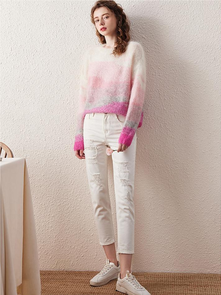 Mohair Crew Neck Gradient Loose Knitted Sweater