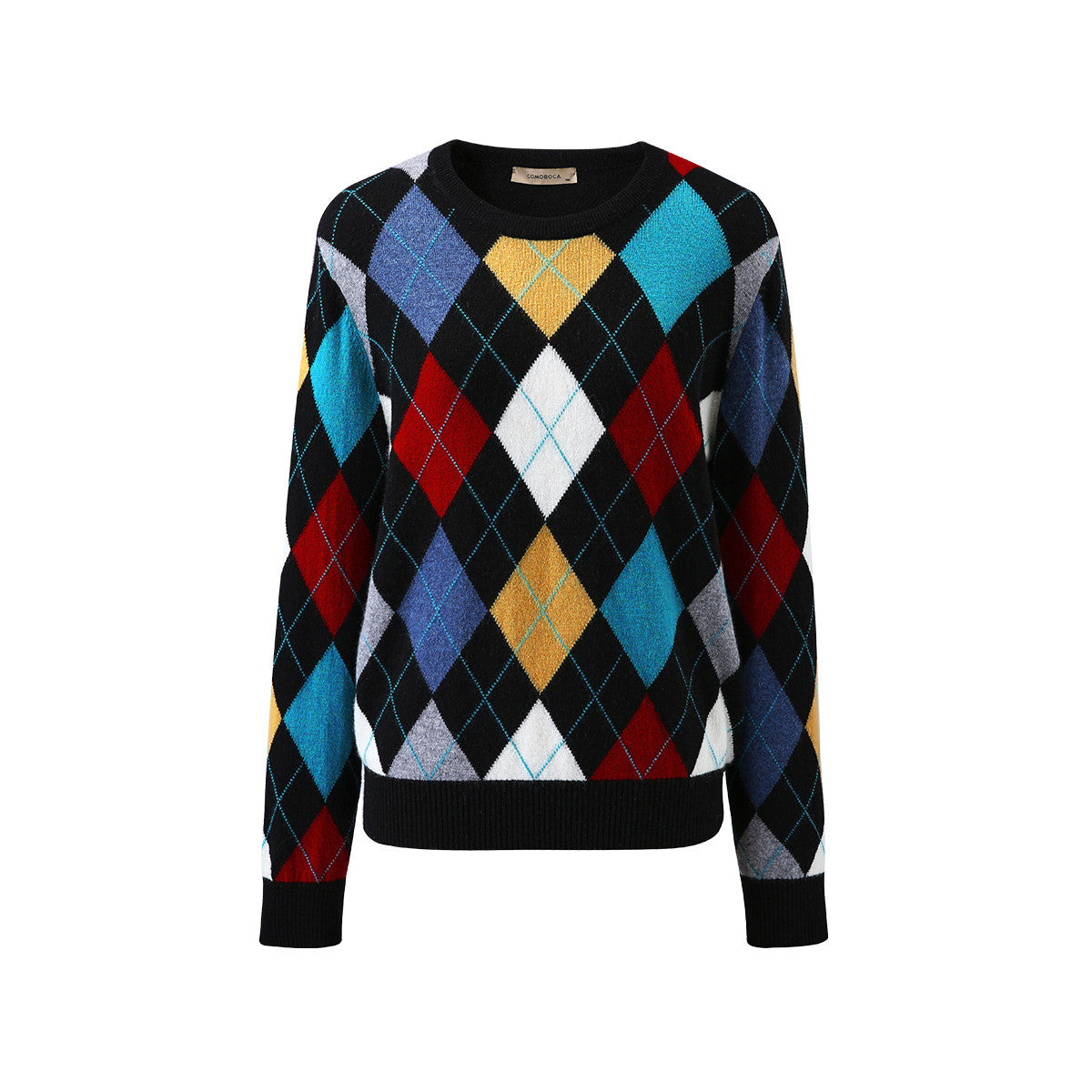 100% Cashmere Argyle Pattern Colorful Knitted Sweater