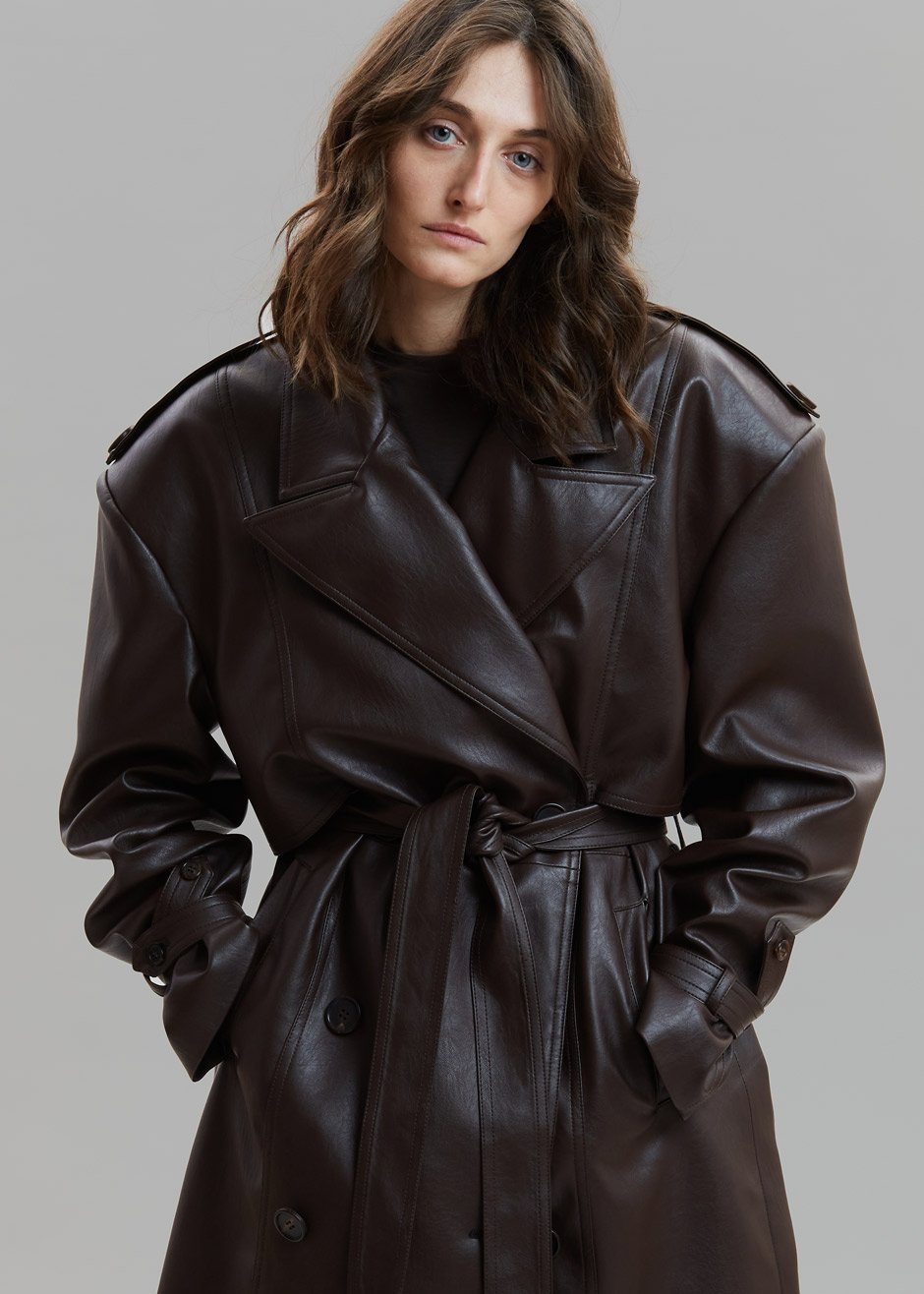 Diana Faux Leather Trench Coat - Java