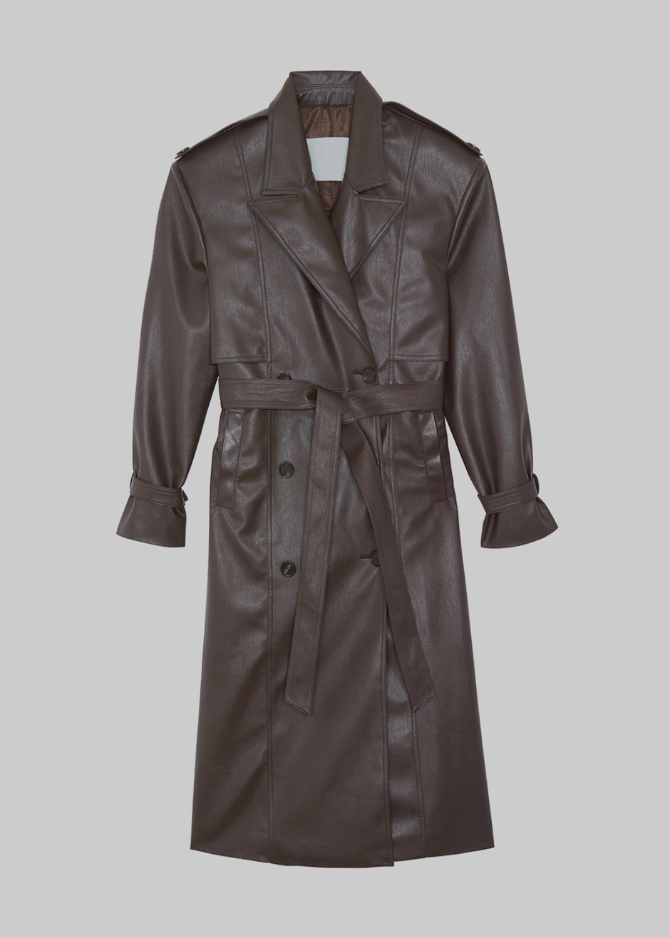 Diana Faux Leather Trench Coat - Java