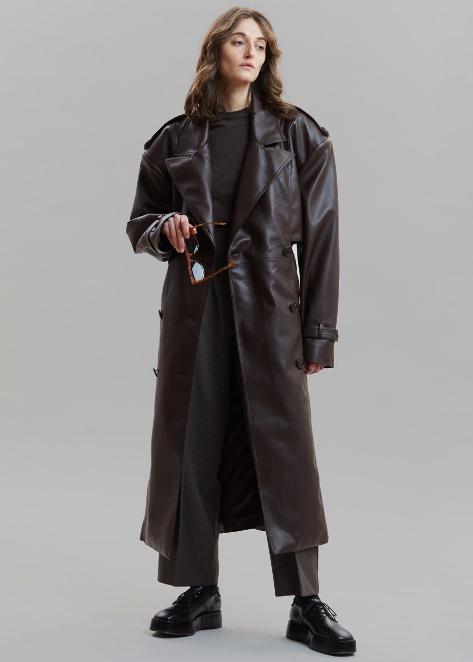 Diana Faux Leather Trench Coat - Java