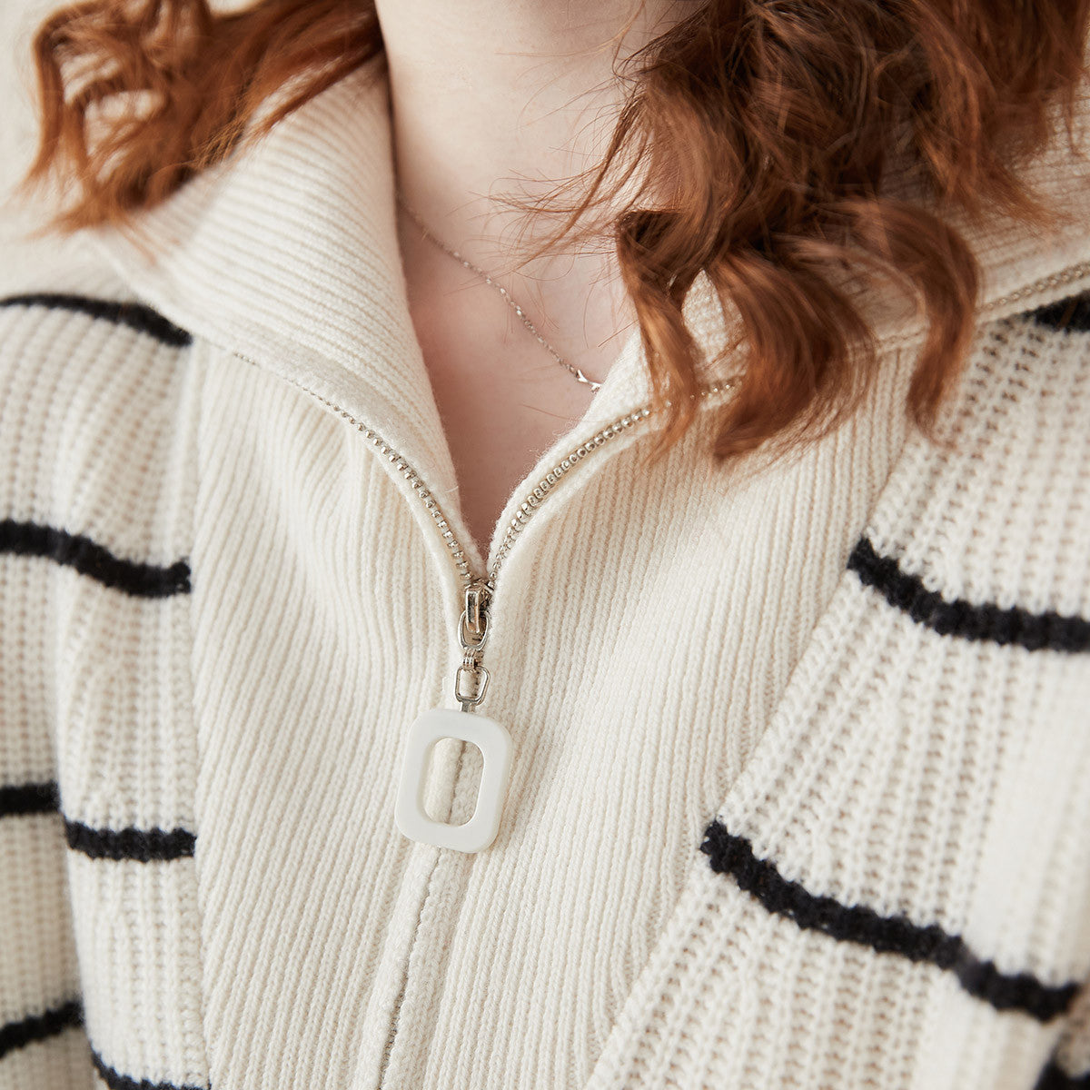 100% Wool Striped Ribbed Half-Zip Sweater