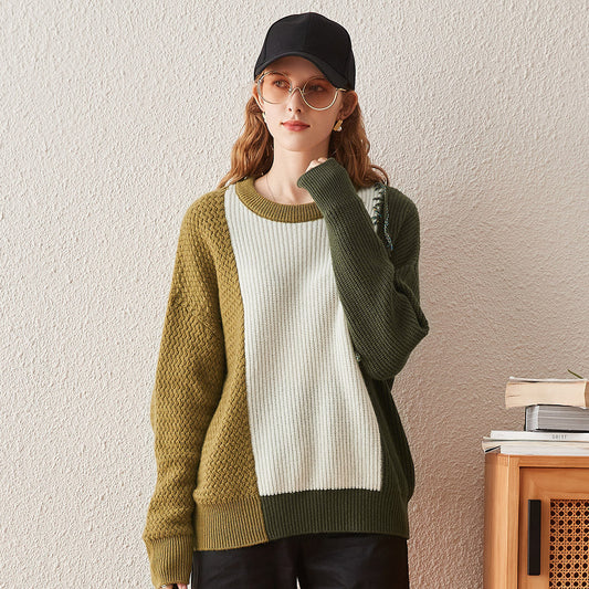 100% Cashmere Color Block Oversized Knit Sweater