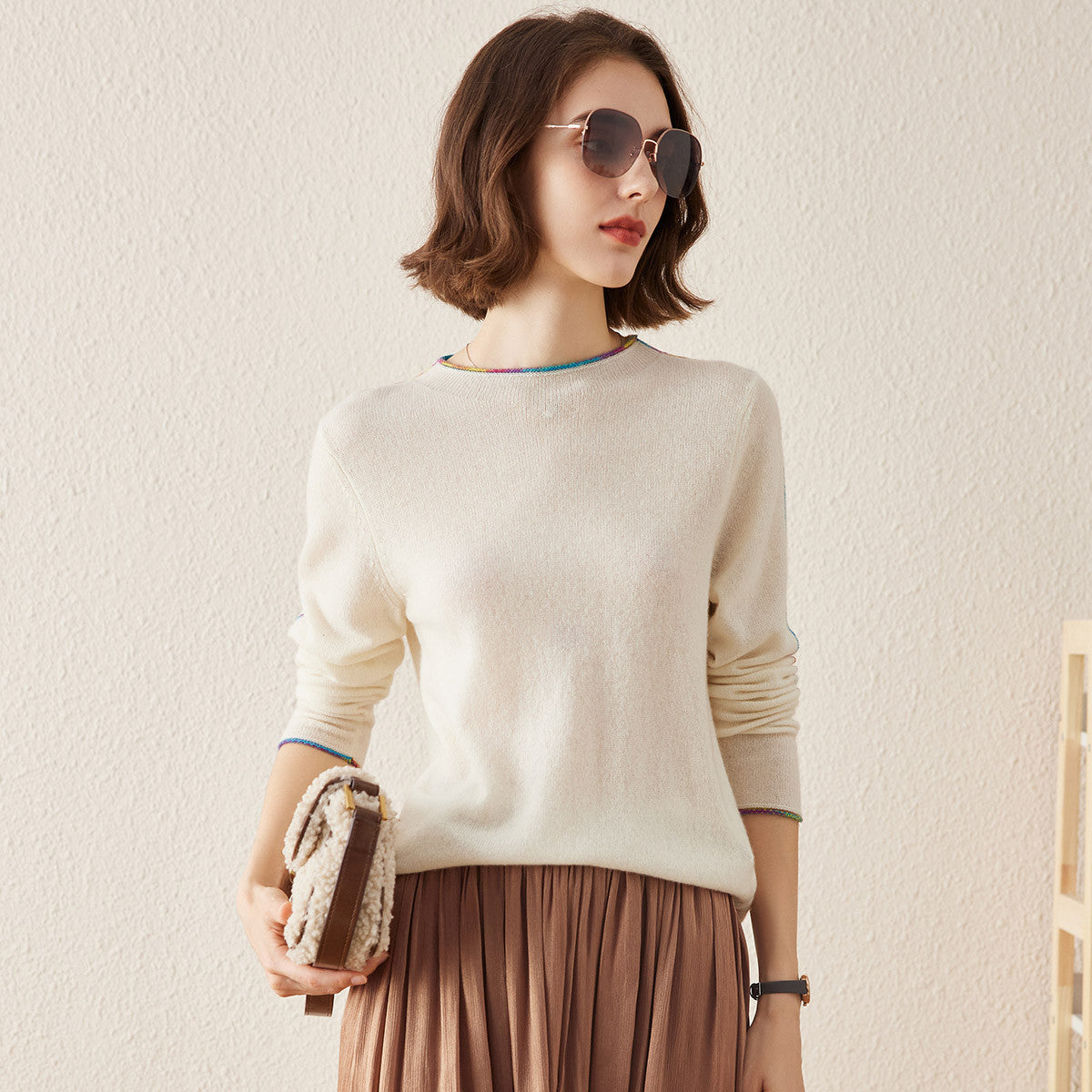 100% Cashmere Sweater with Built-in Collar