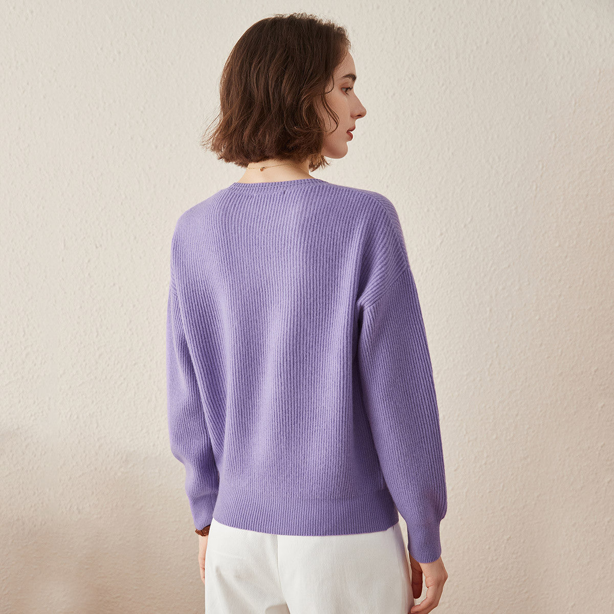 100% Cashmere Ribbed Graphic Knit Sweater