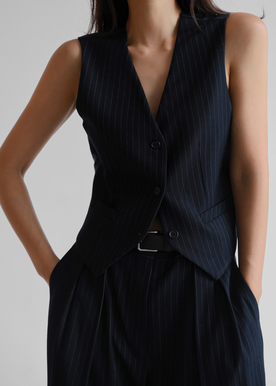 Tansy Tailored Vest - Navy Pinstripe