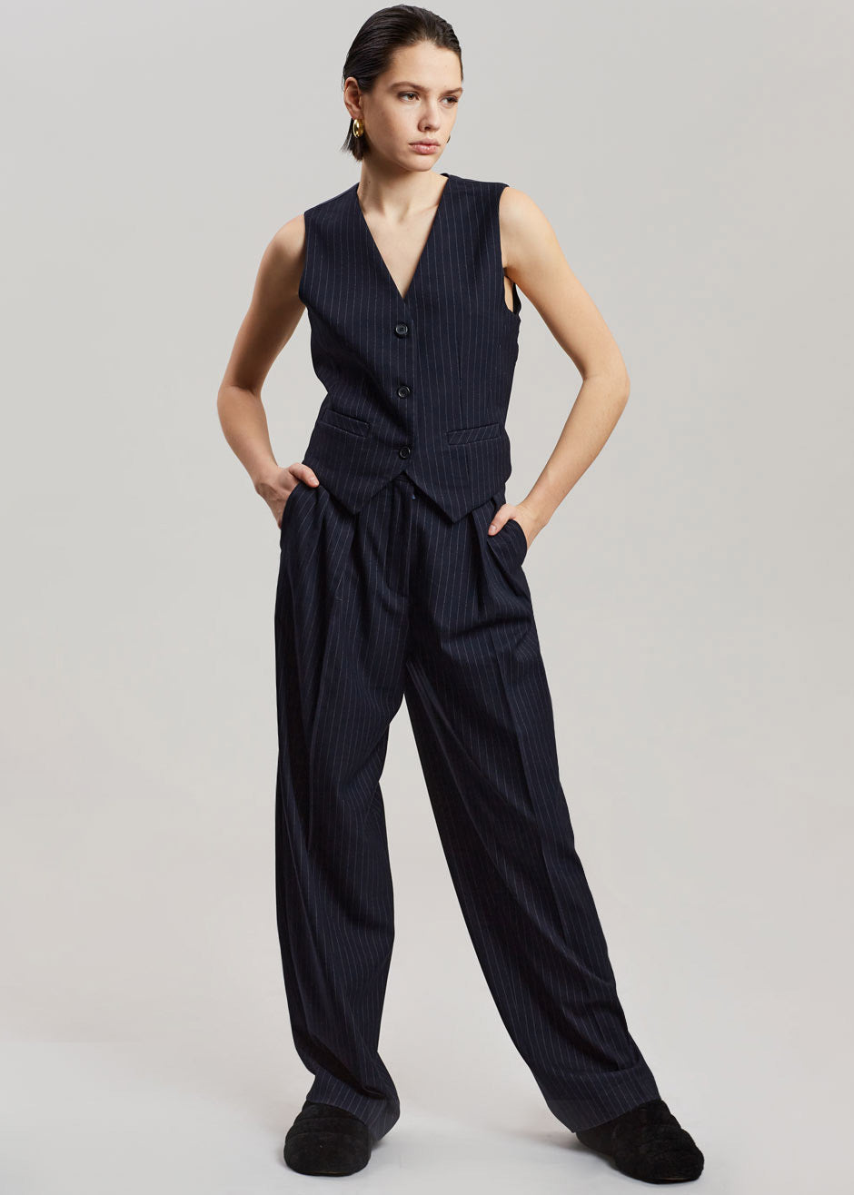 Tansy Tailored Vest - Navy Pinstripe