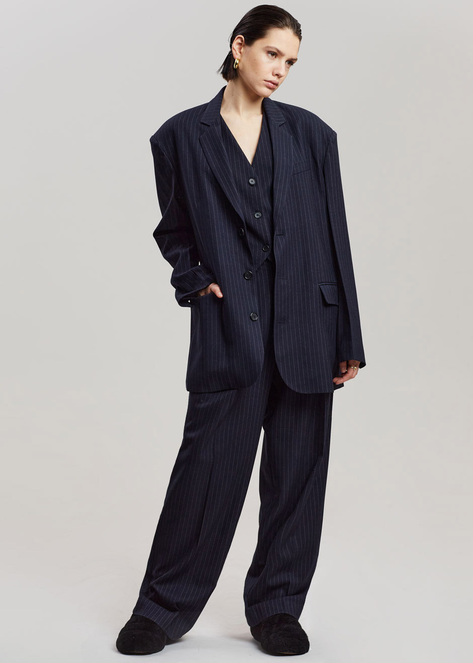 Tansy Tailored Vest - Navy Pinstripe